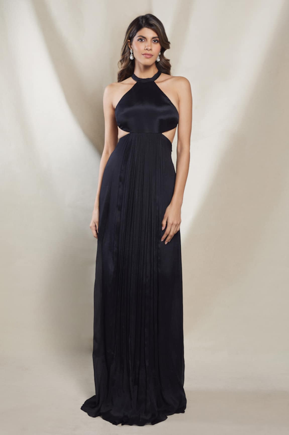 Brinda Sneha Serena Halter Neck Pleated Gown