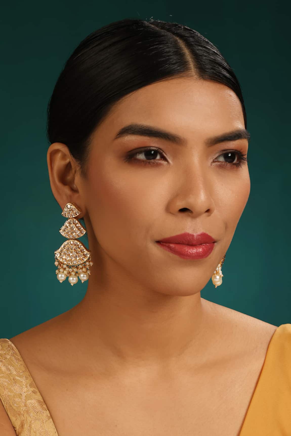 Minaki Kundan & Pearl Embellished Dangler Earrings 
