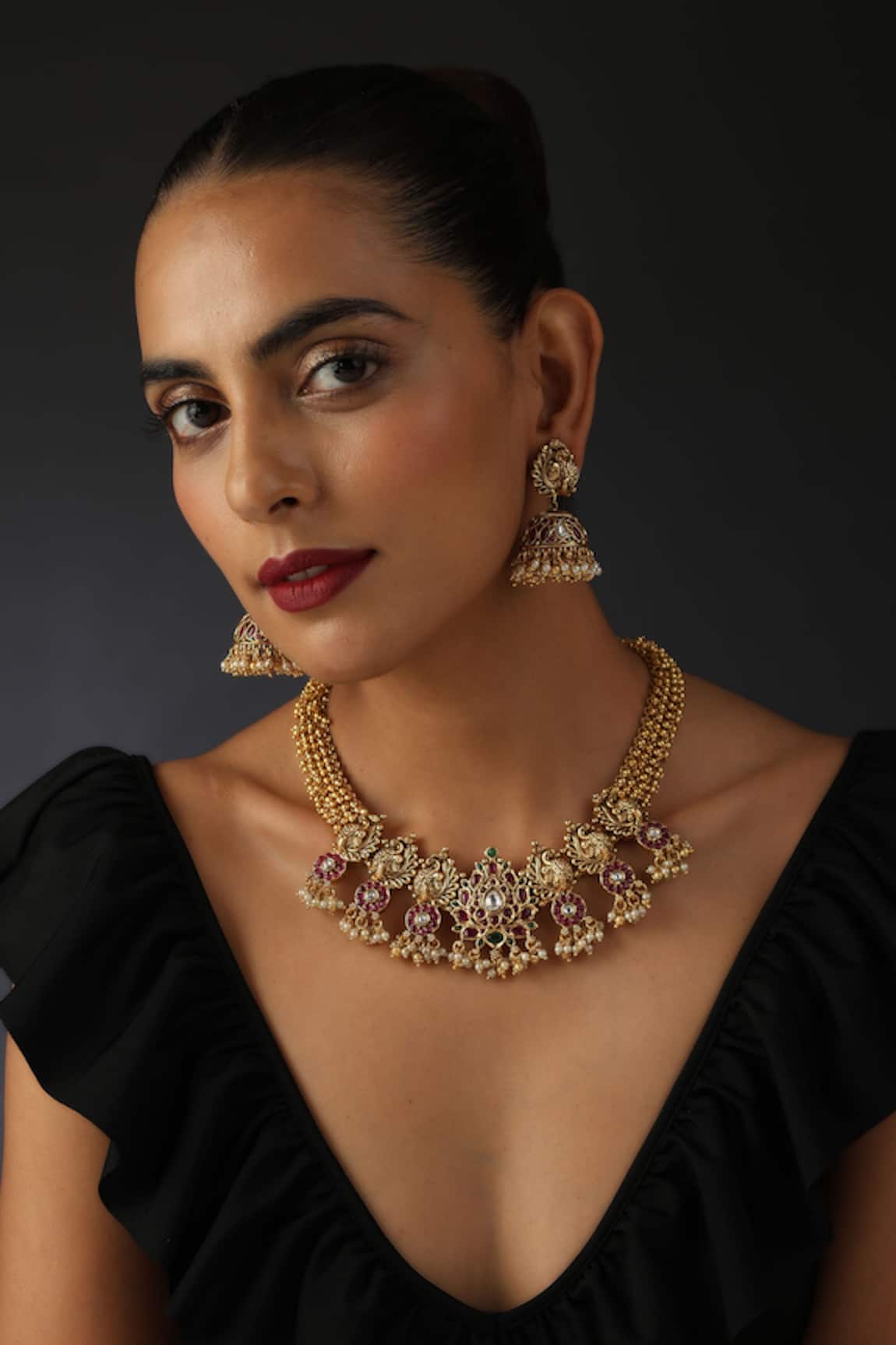 Swabhimann Peacock Kundan Embellished Necklace Set 