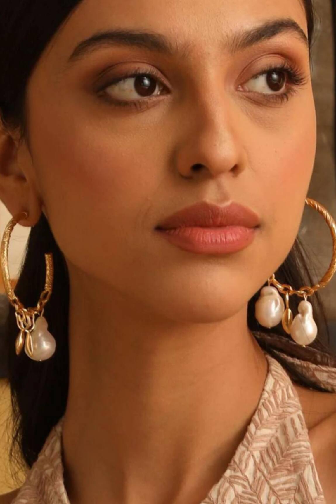 MNSH Baroque Pearl Embellished Hoop Earrings 