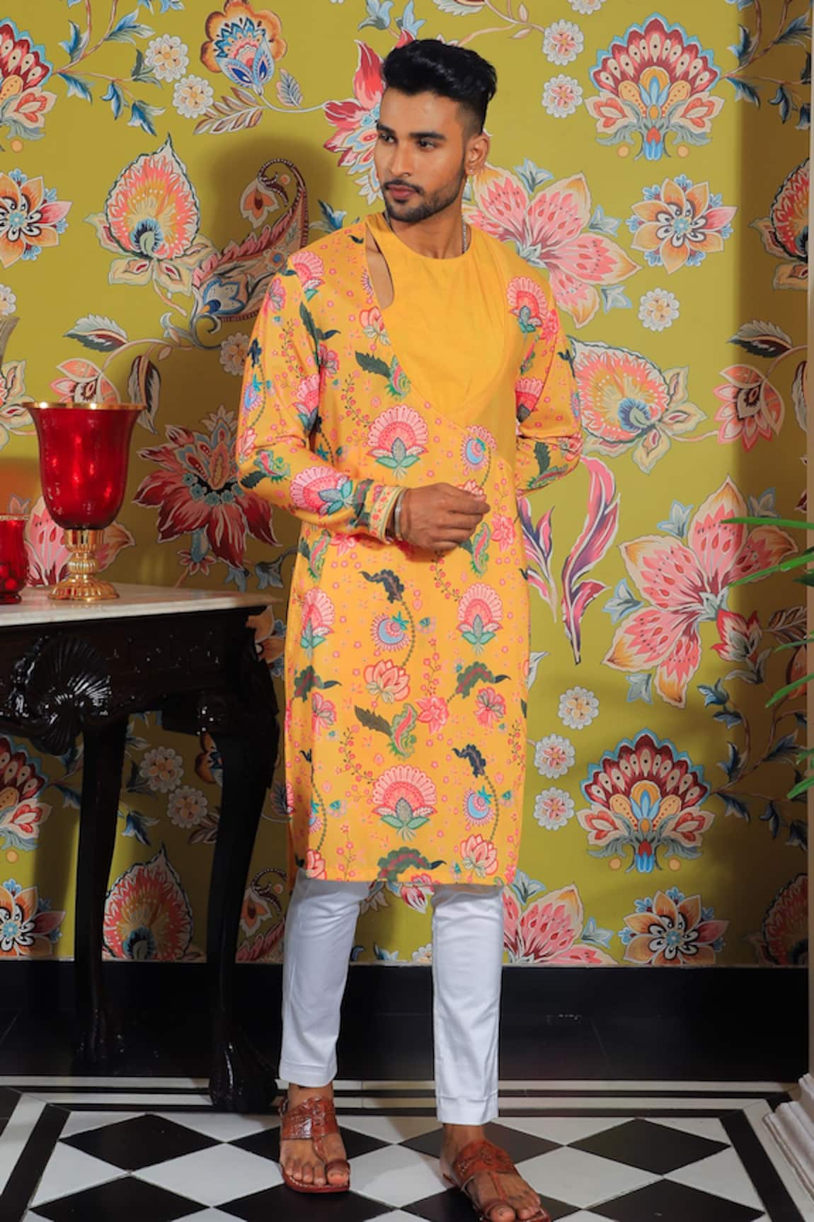 YAJY by Aditya Jain Padma Bloom Print Kurta With Trouser