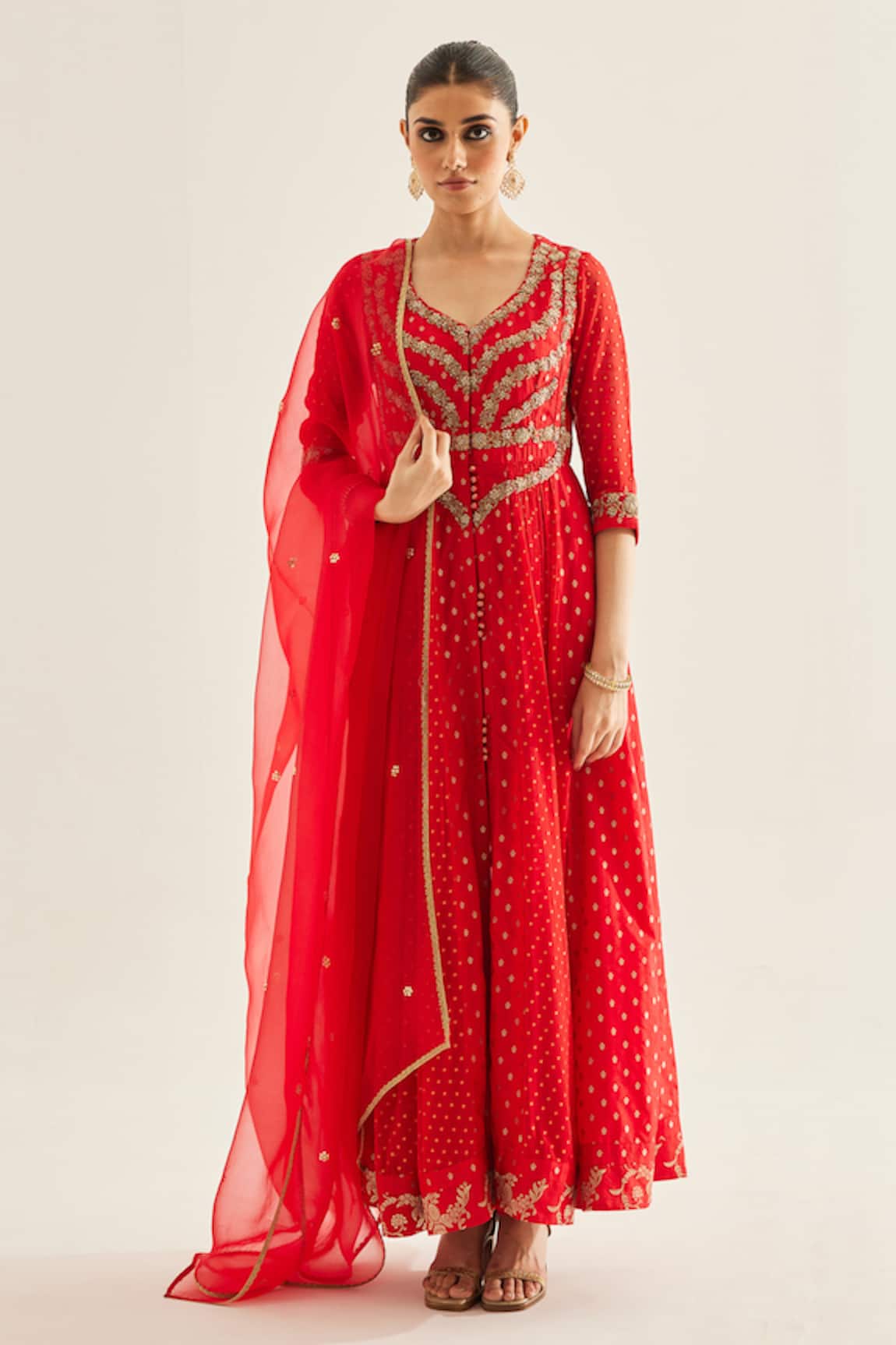 Shyam Narayan Prasad Brocade Panelled Anarkali Set 