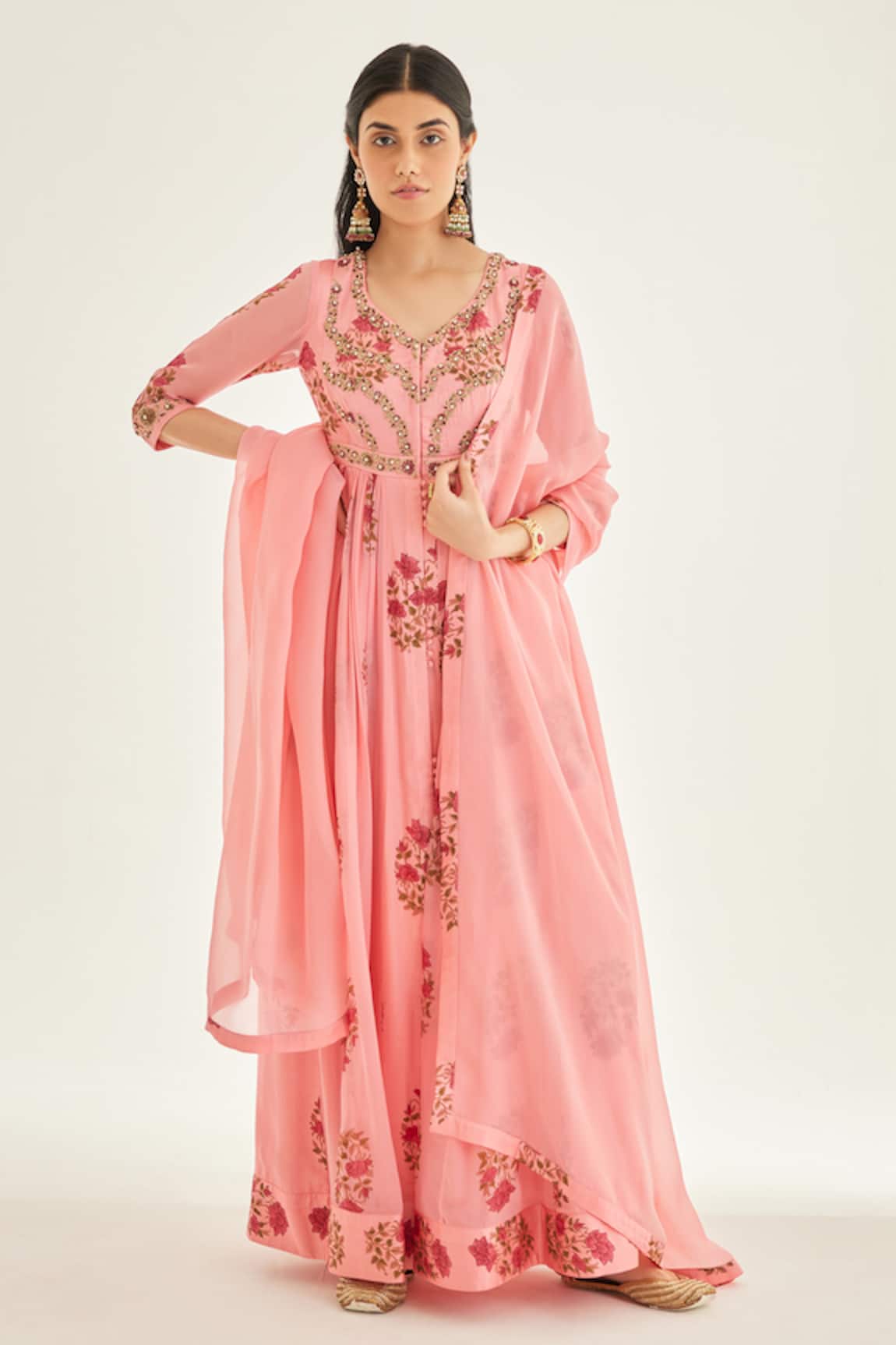 Shyam Narayan Prasad Floral Block Print Anarkali Set 