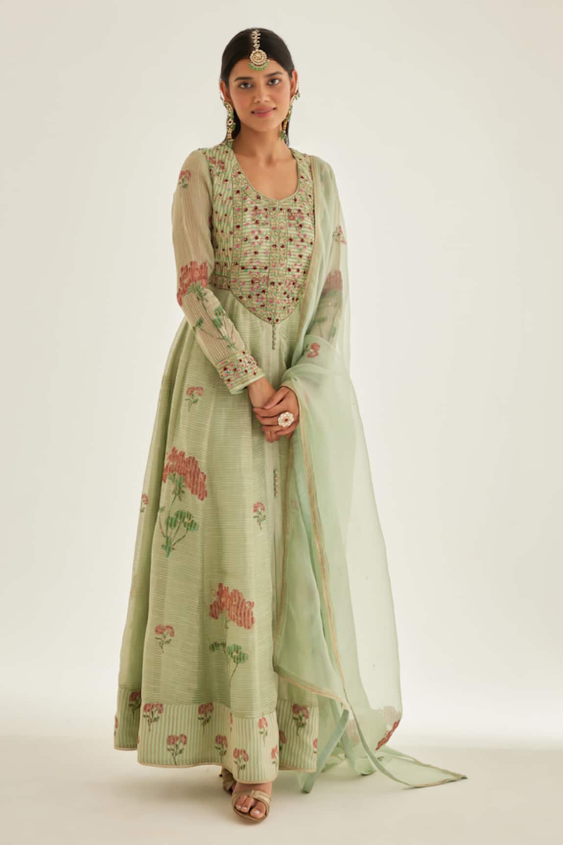 Shyam Narayan Prasad Floral Hand Block Print Anarkali Set 