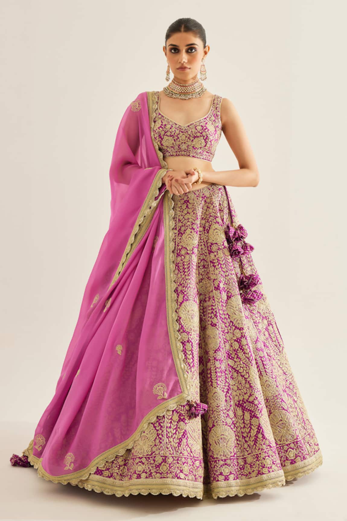 Shyam Narayan Prasad Botanic Zari Embroidered Lehenga Set 
