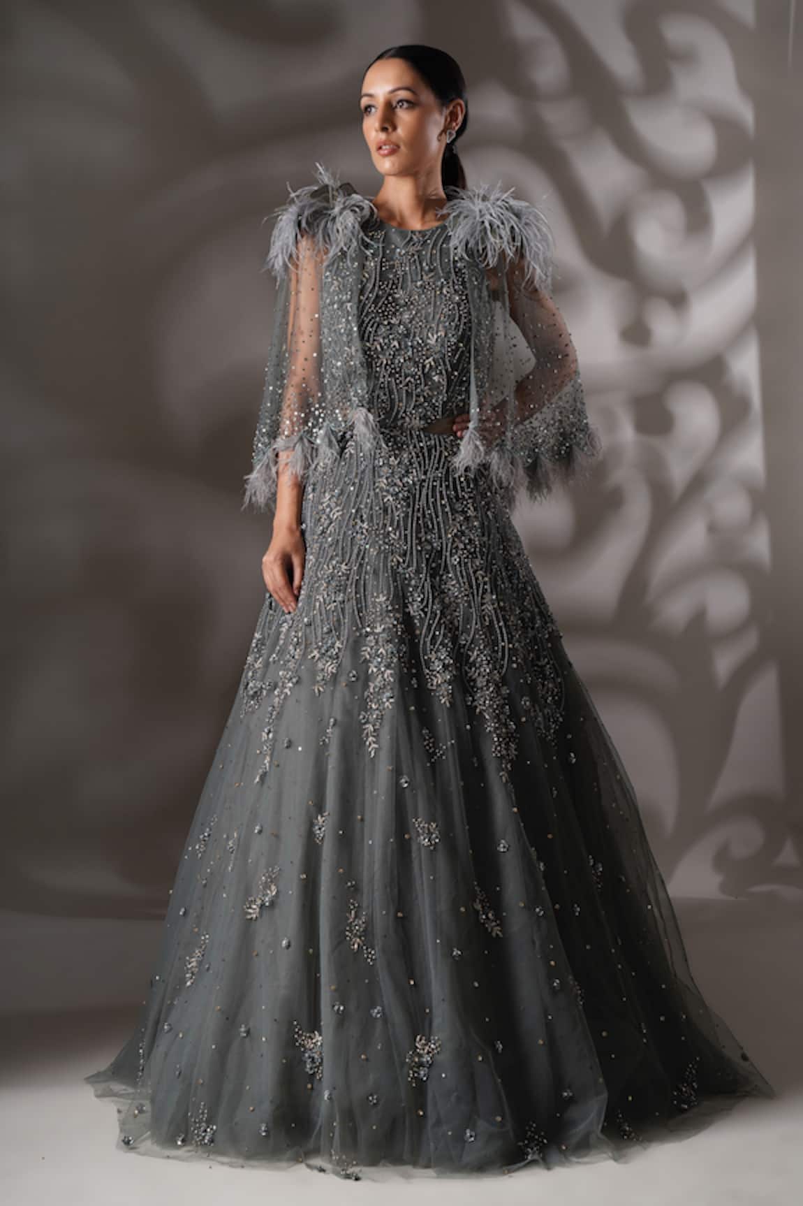 Chaashni by Maansi and Ketan Tonal Sequin Embroidered Gown With Cape