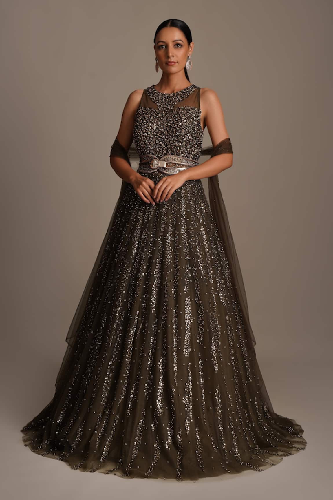 Chaashni by Maansi and Ketan Net Sequin Embroidered Gown