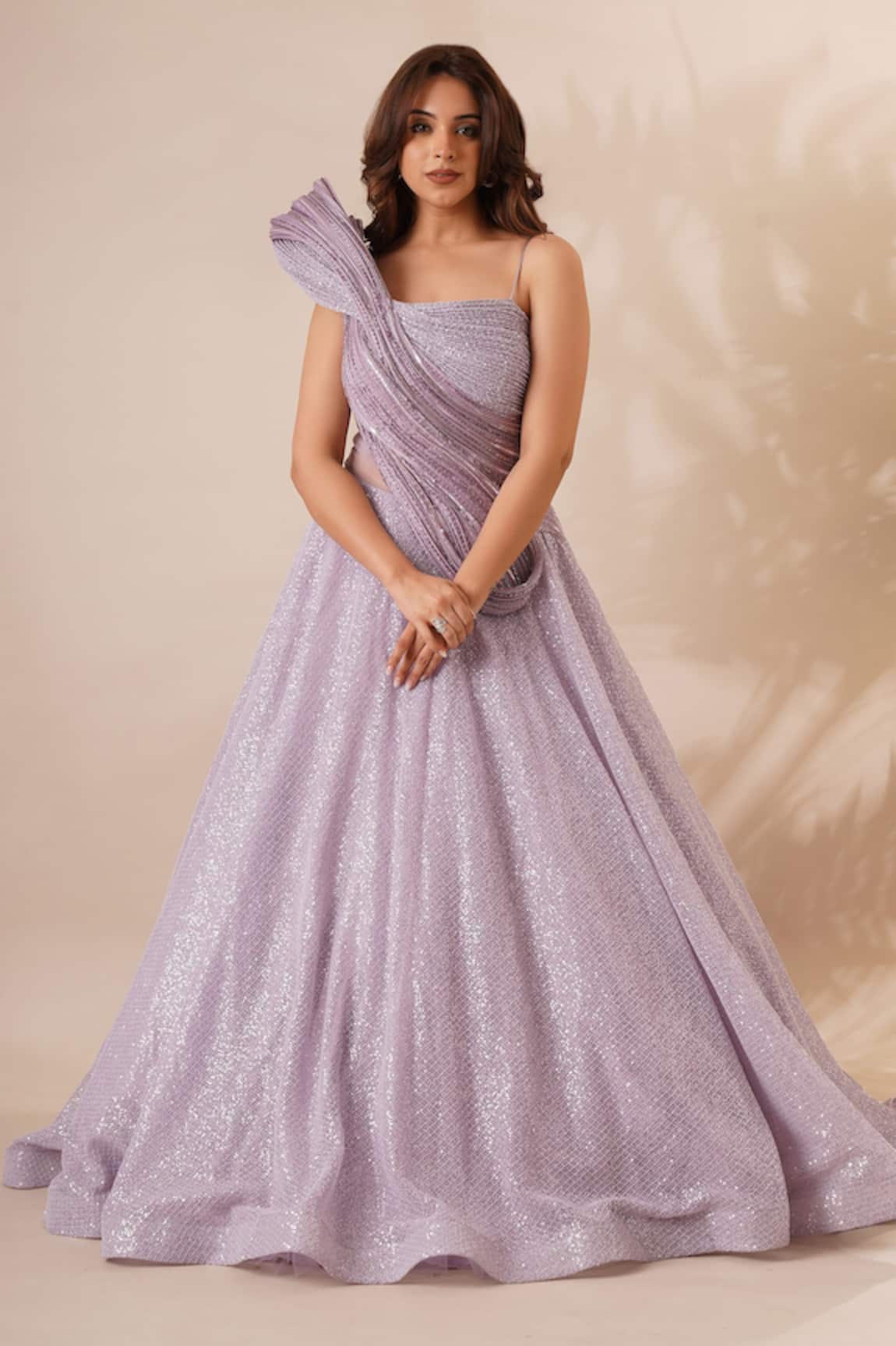 Chaashni By Maansi And Ketan Draped Cutdana Embellished Gown