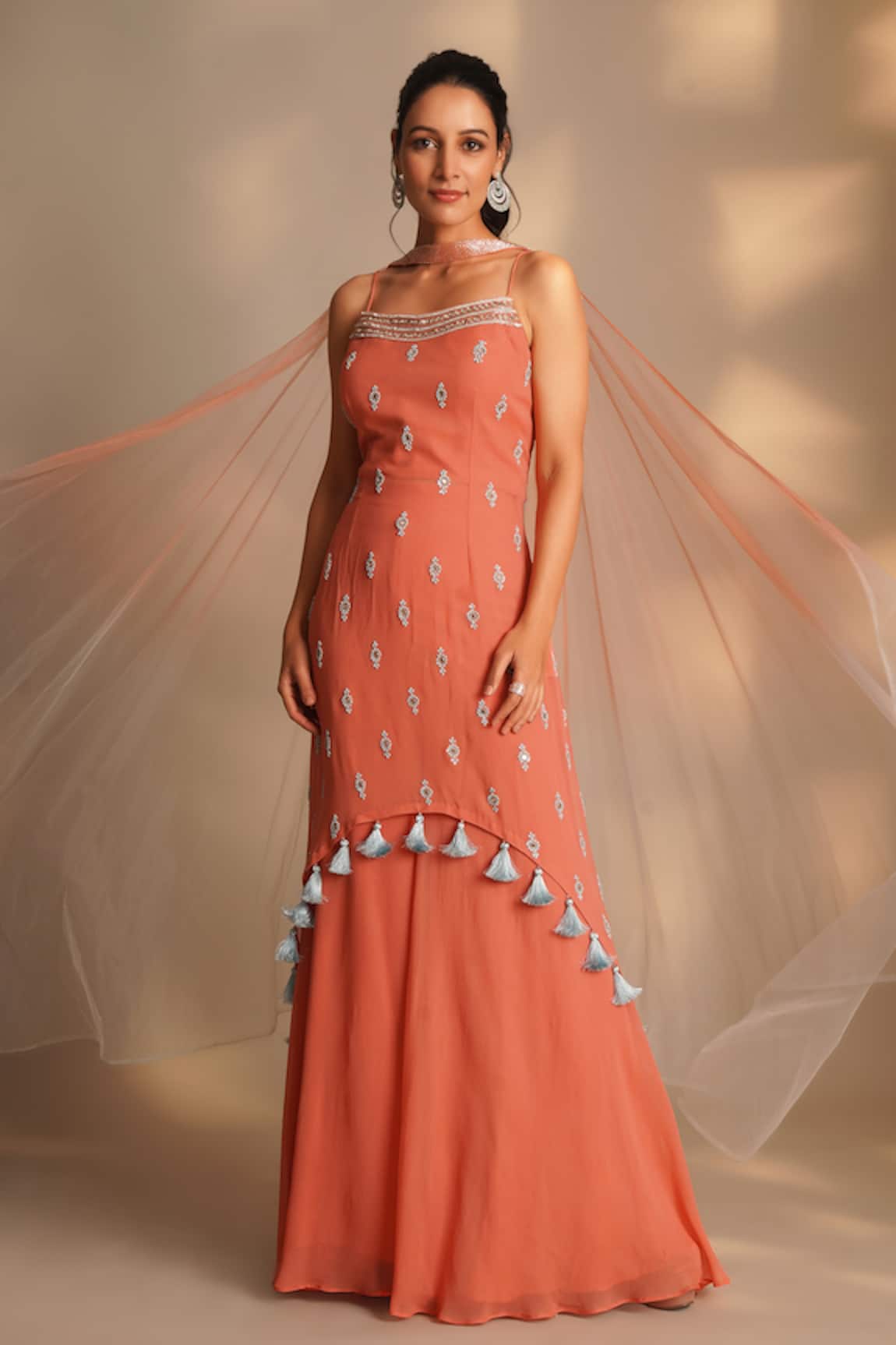 Chaashni By Maansi And Ketan Mirrorwork Embroidered Tunic Flared Pant Set 