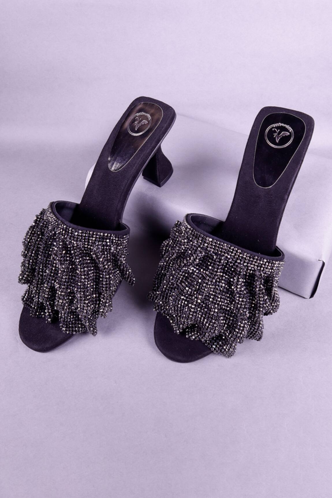 Sana K luxurious Footwear Embellished Mesh Strap Heels 