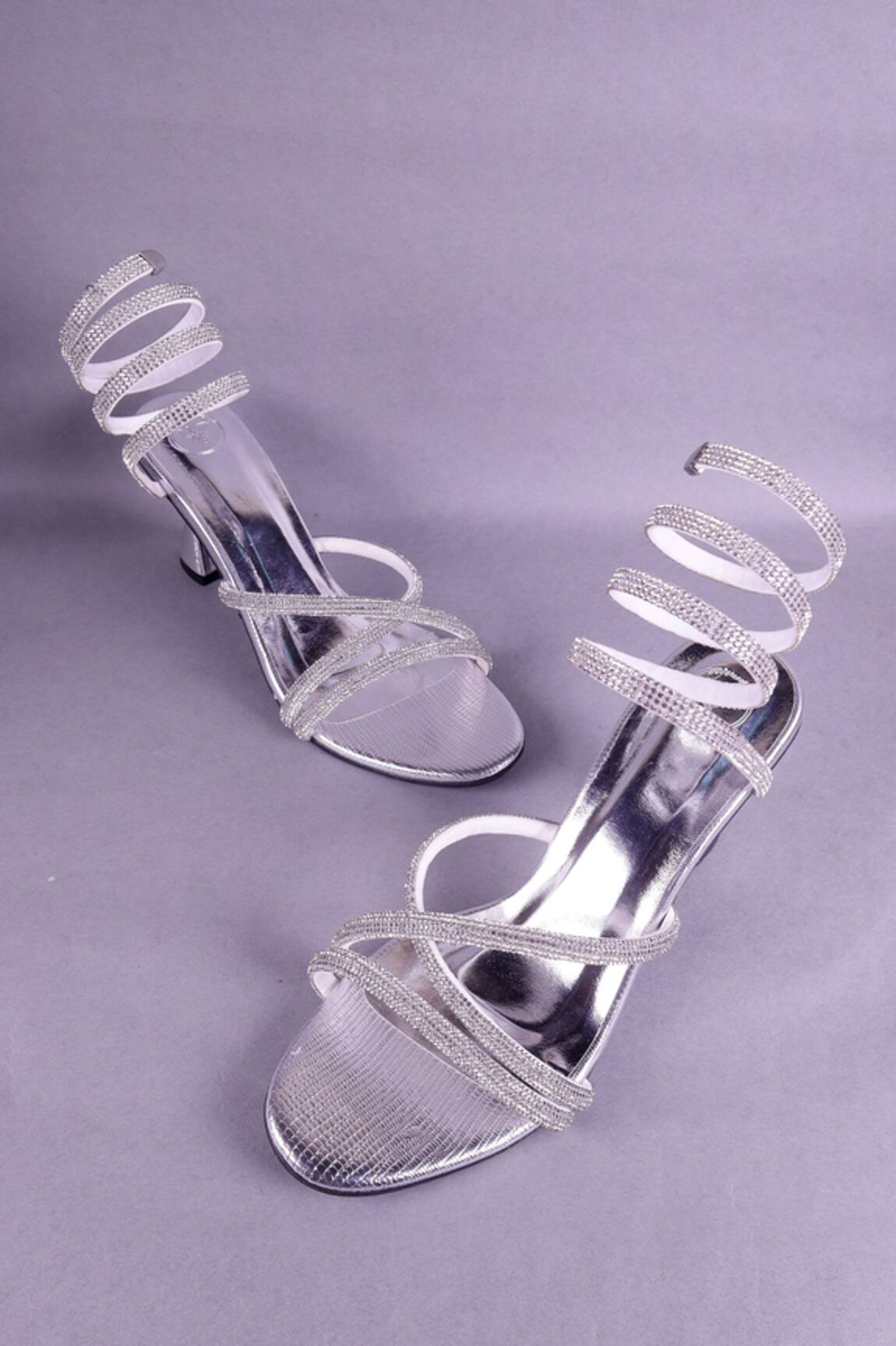 Sana K luxurious Footwear Embellished Criss Cross Strap Heels 