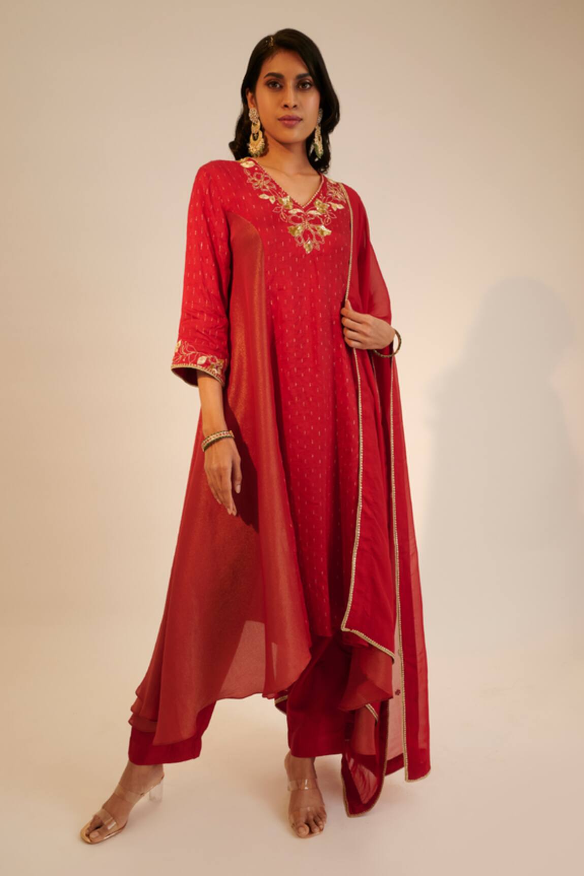 Sheela Suthar Floral Embroidered Asymmetric Kurta & Pant Set