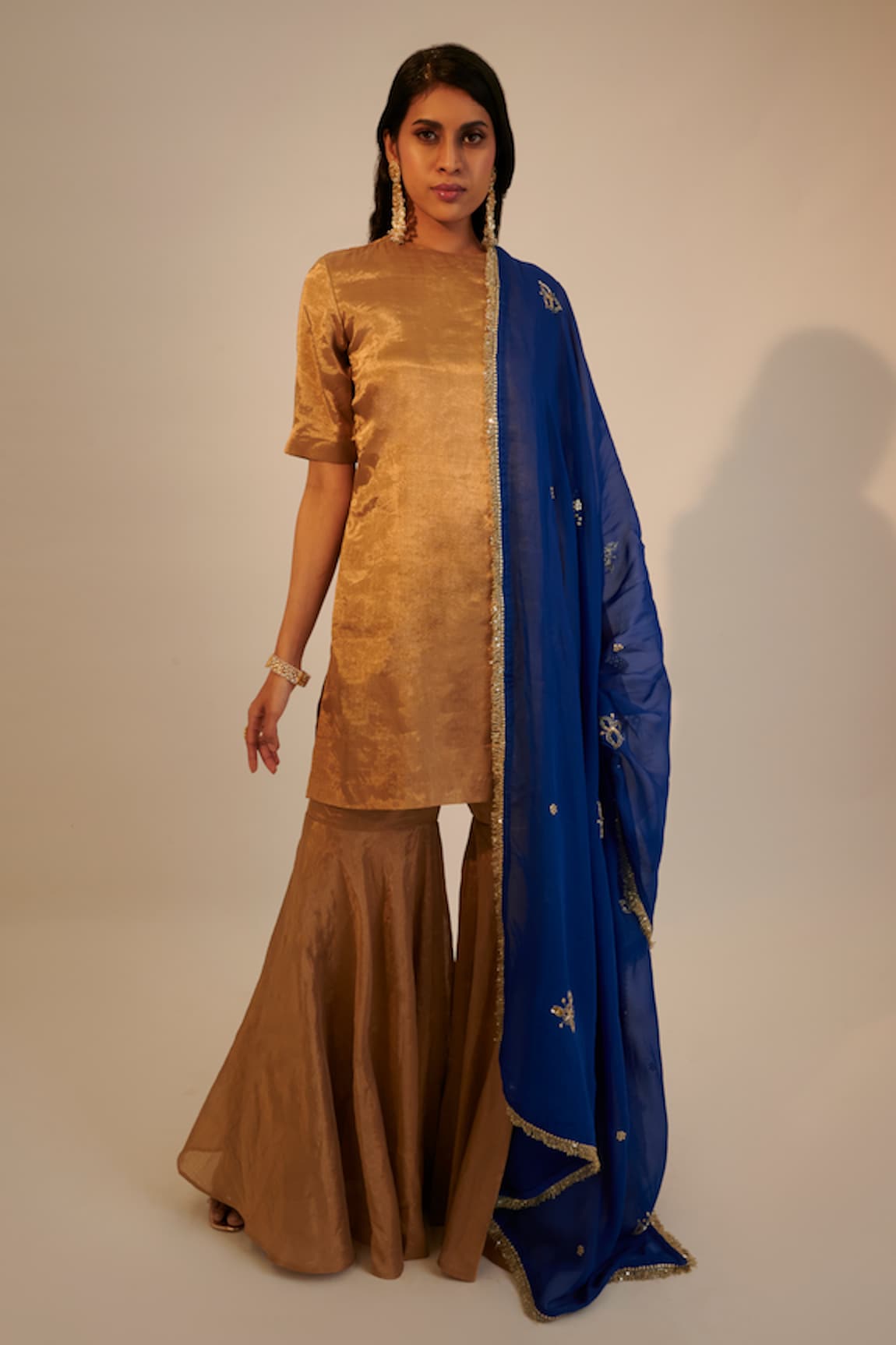 Sheela Suthar Metallic Gharara Set With Embroidered Dupatta