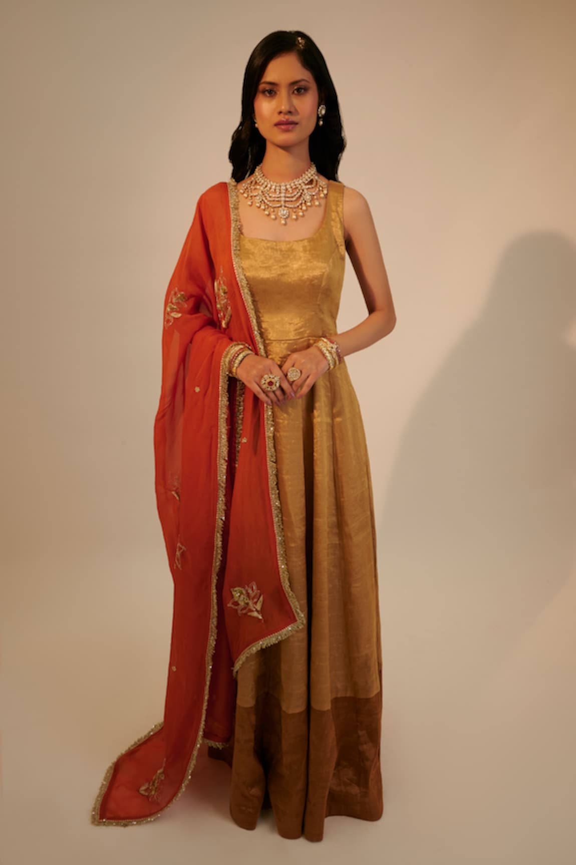 Sheela Suthar Metallic Anarkali With Embroidered Dupatta