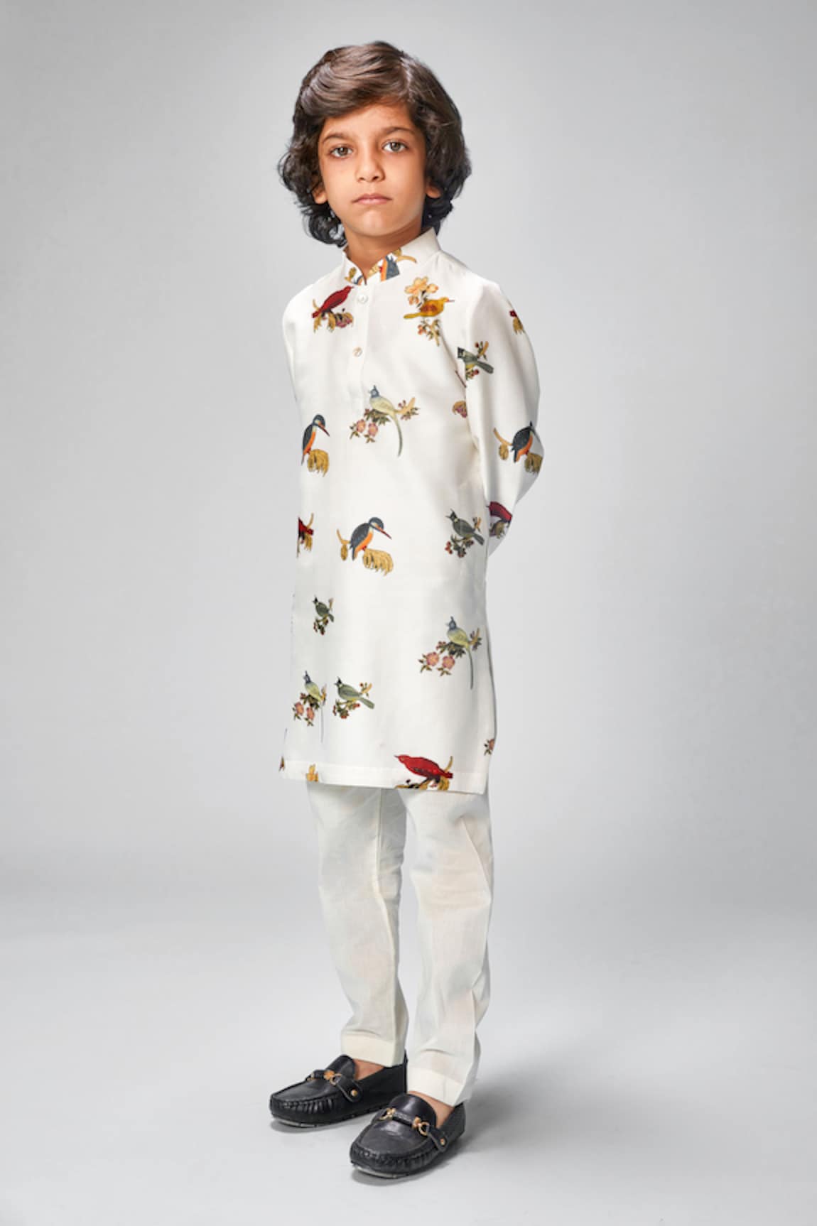 Bal Bachche By Rohit Bal Chanderi Bird Print Kurta Set