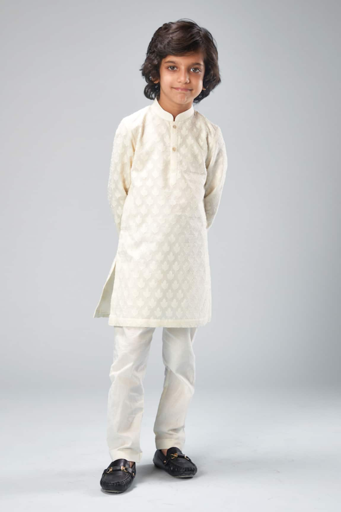 Bal Bachche By Rohit Bal Leaf Embroidered Kurta Set