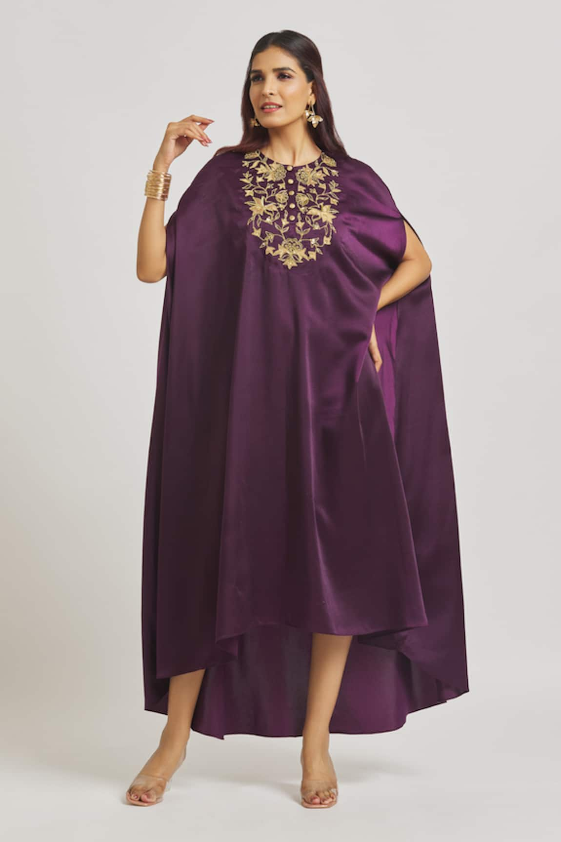 Sheela Suthar Satin Embroidered Yoke Dress