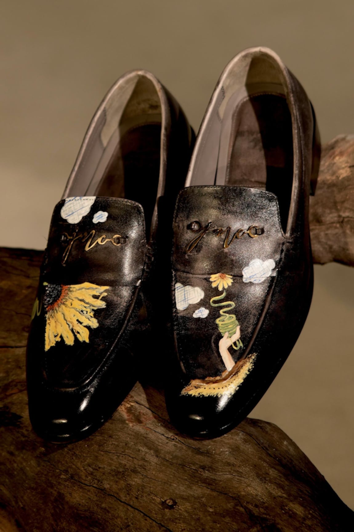 Jatin Malik Sunflower Hand Painted Leather Loafers