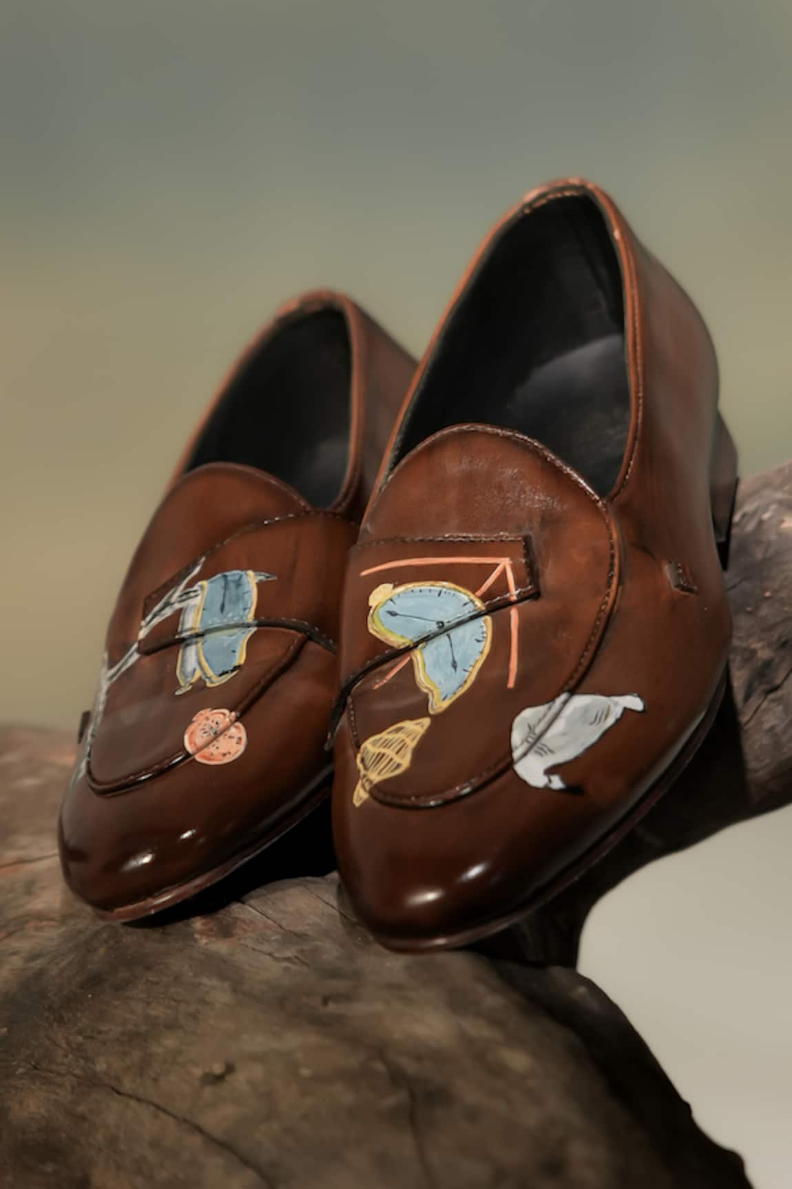 Jatin Malik Clock Hand Painted Leather Loafers