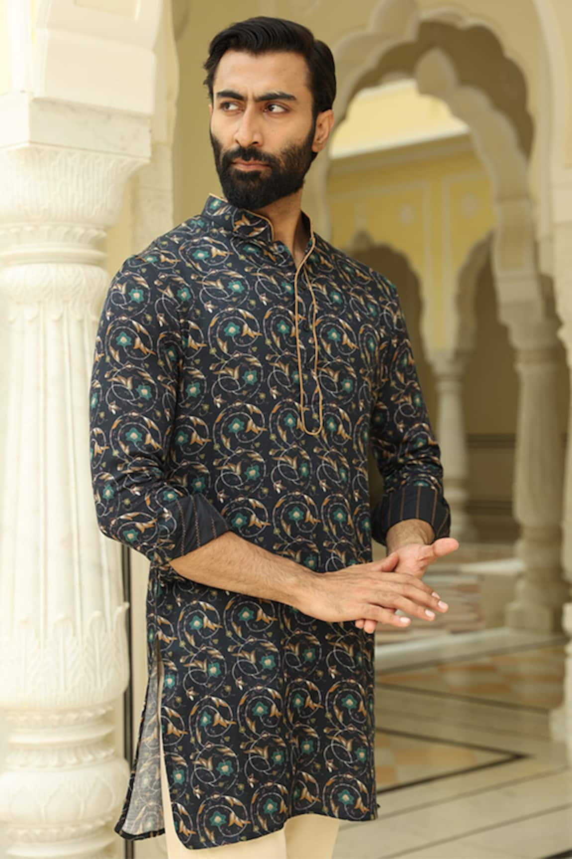 Rohit Kamra Jaipur Silk Flower Print Kurta