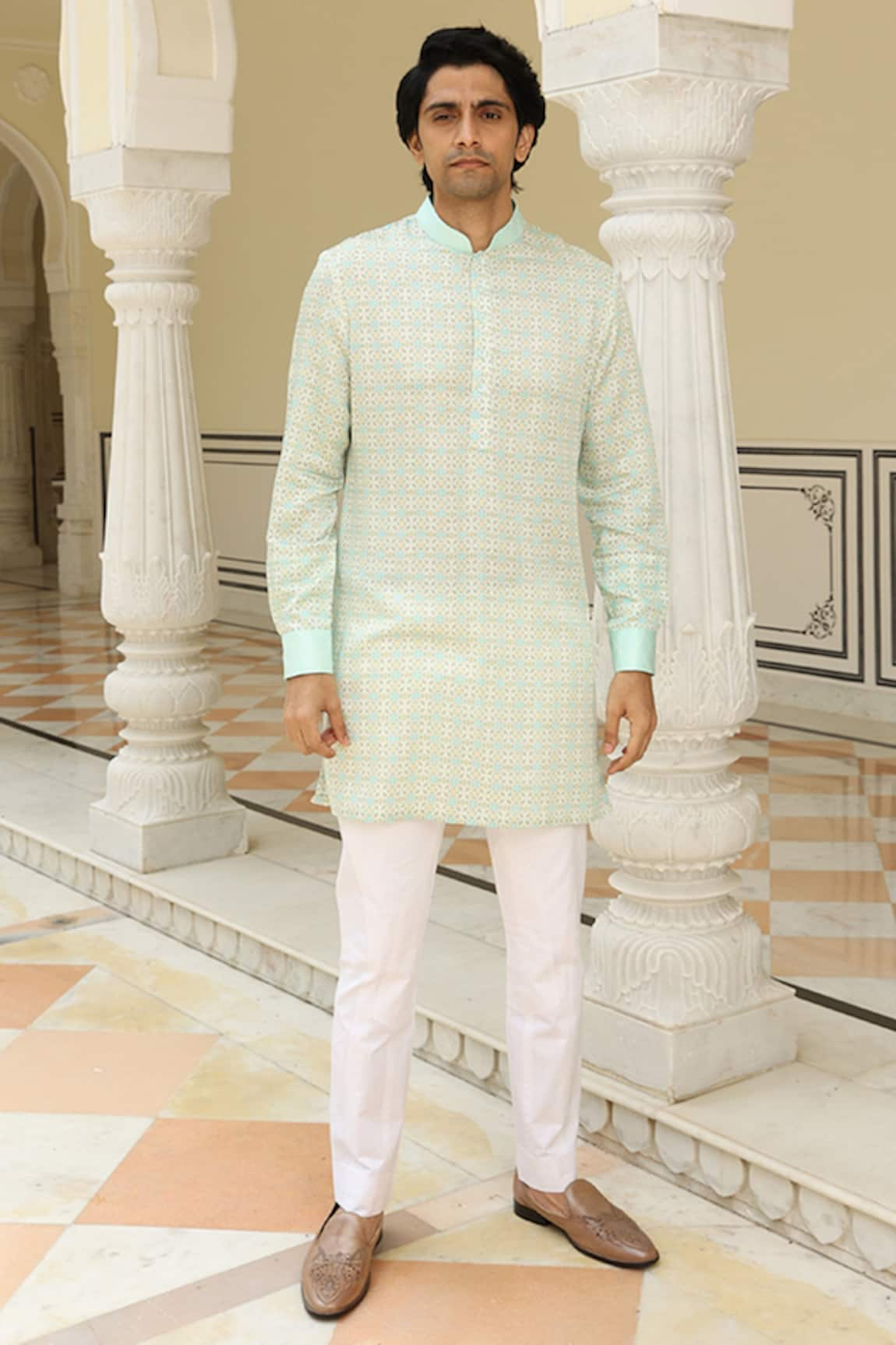 Rohit Kamra Jaipur Flower Tile Print Kurta