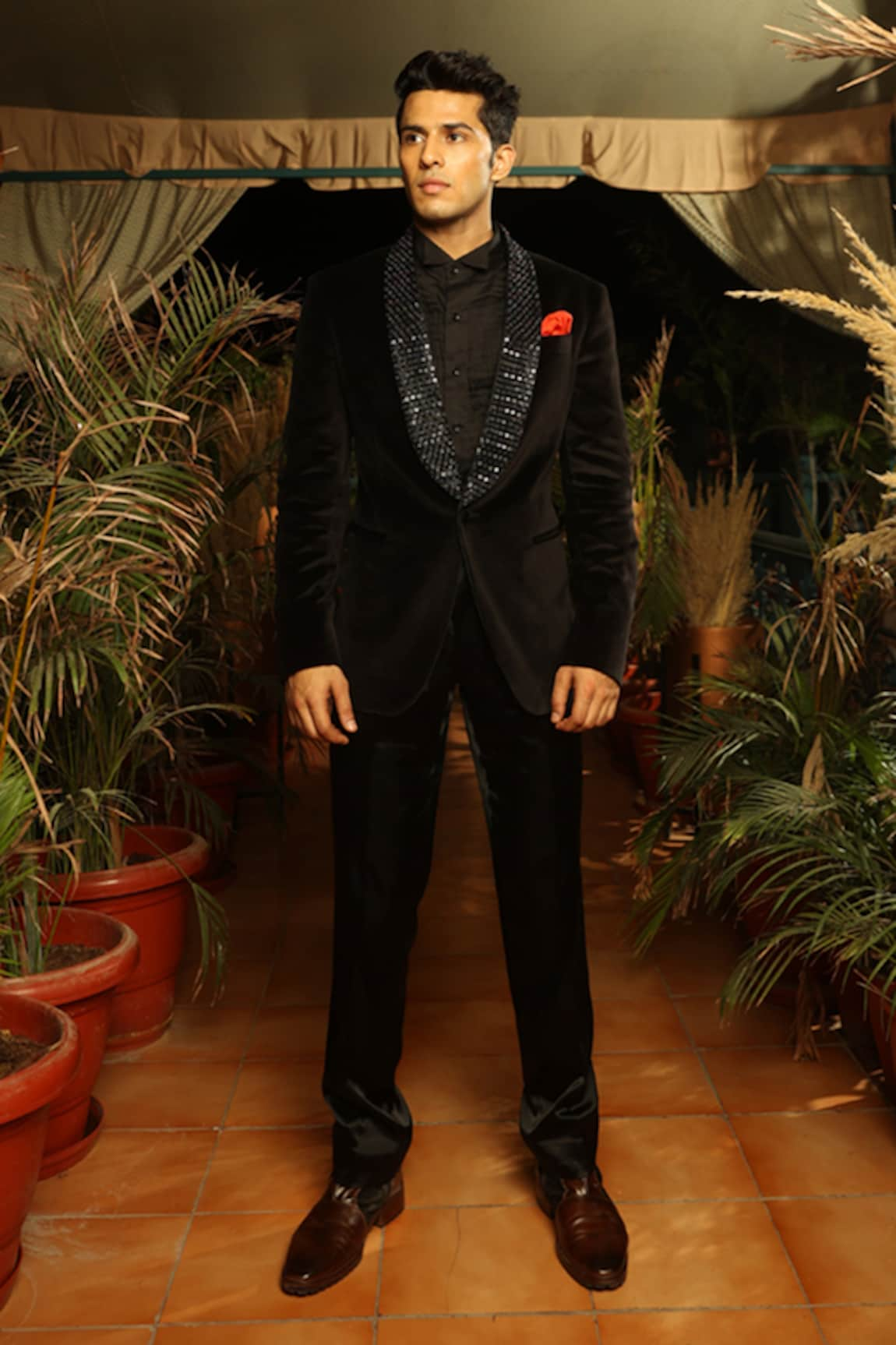 Rohit Kamra Jaipur Neckline Embroidered Velvet Tuxedo