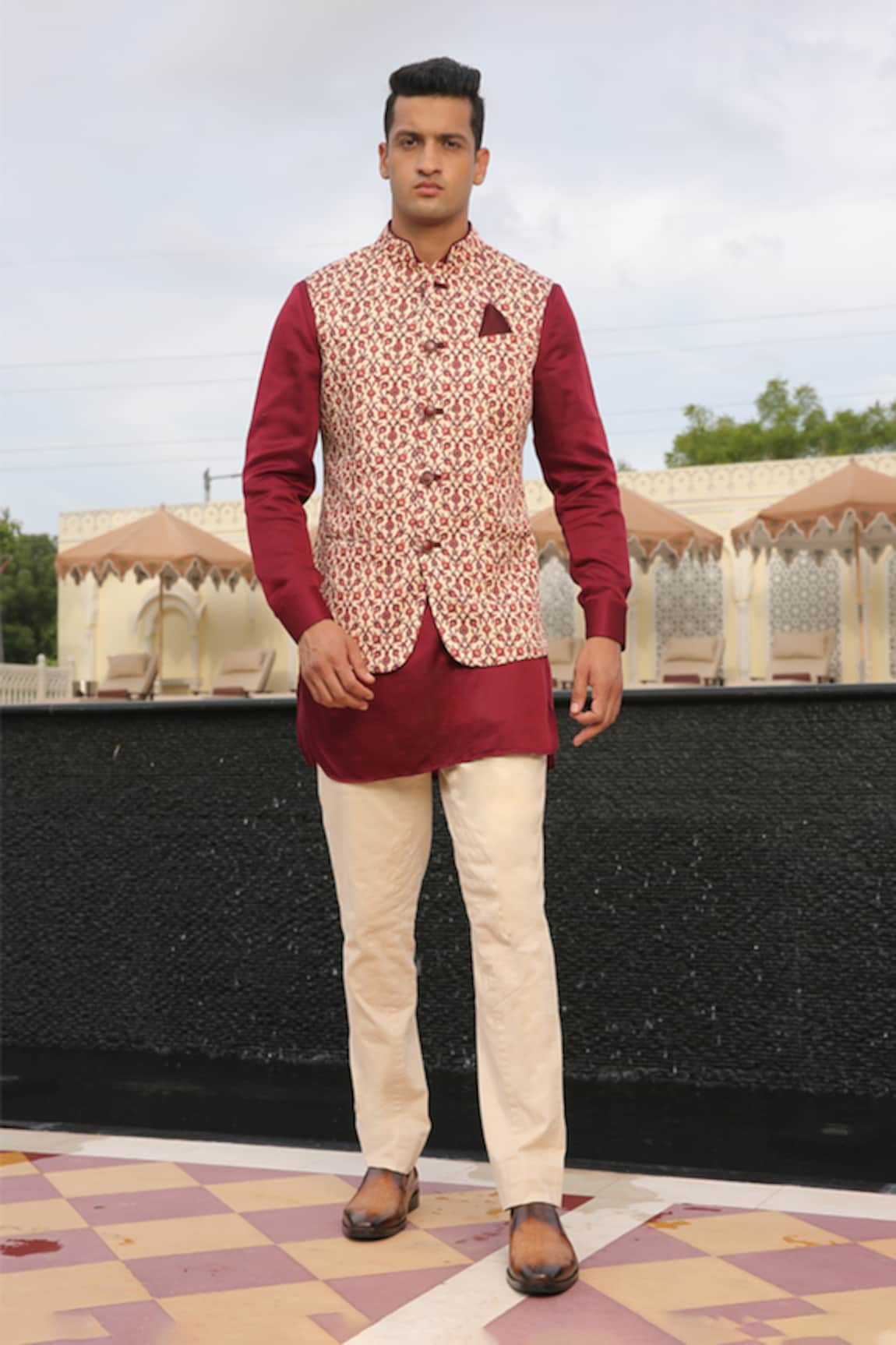 Rohit Kamra Jaipur Bloom Jaal Print Bundi Kurta Set