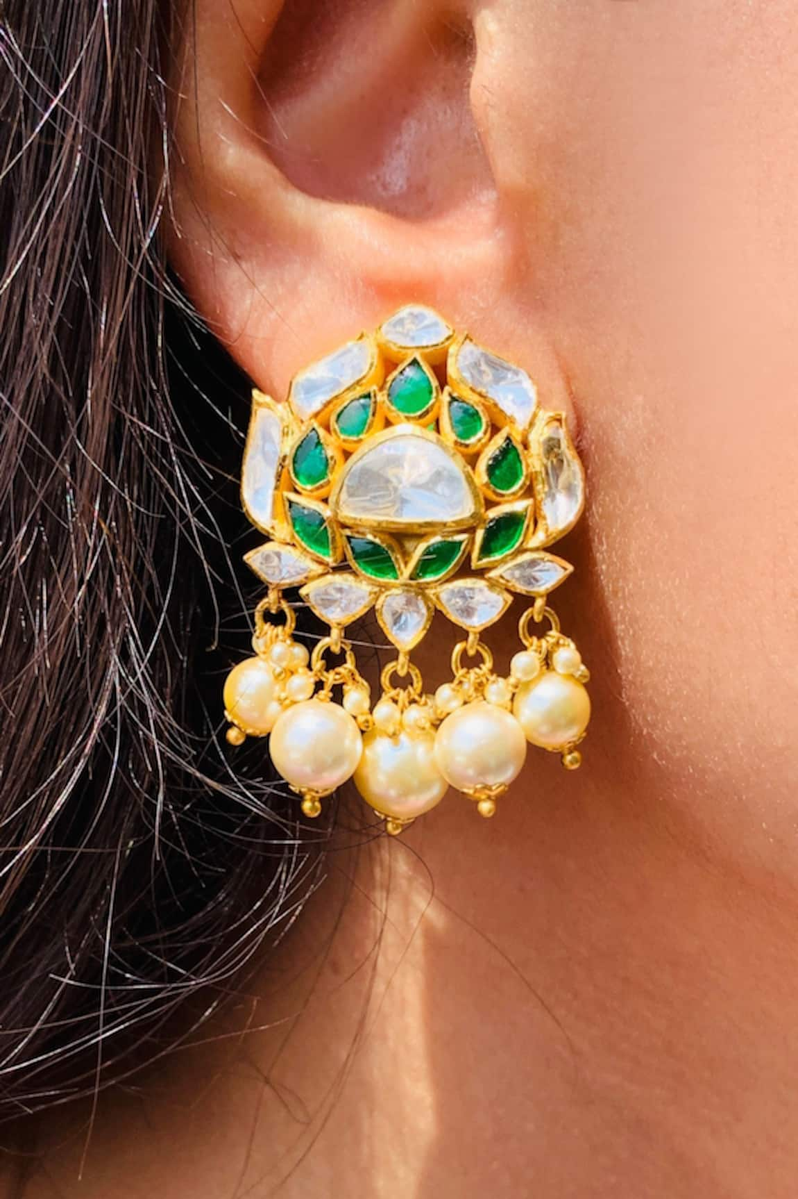 Zeeya Luxury Jewellery Polki Encrusted Drop Earrings