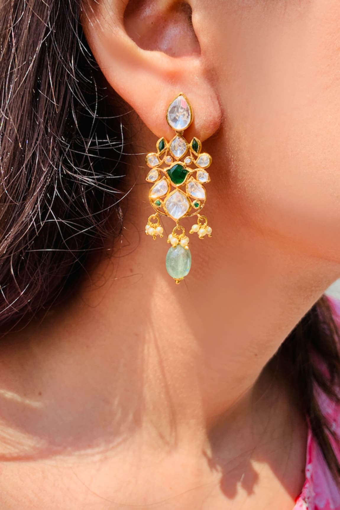 Zeeya Luxury Jewellery Polki Embellished Dangler Earrings