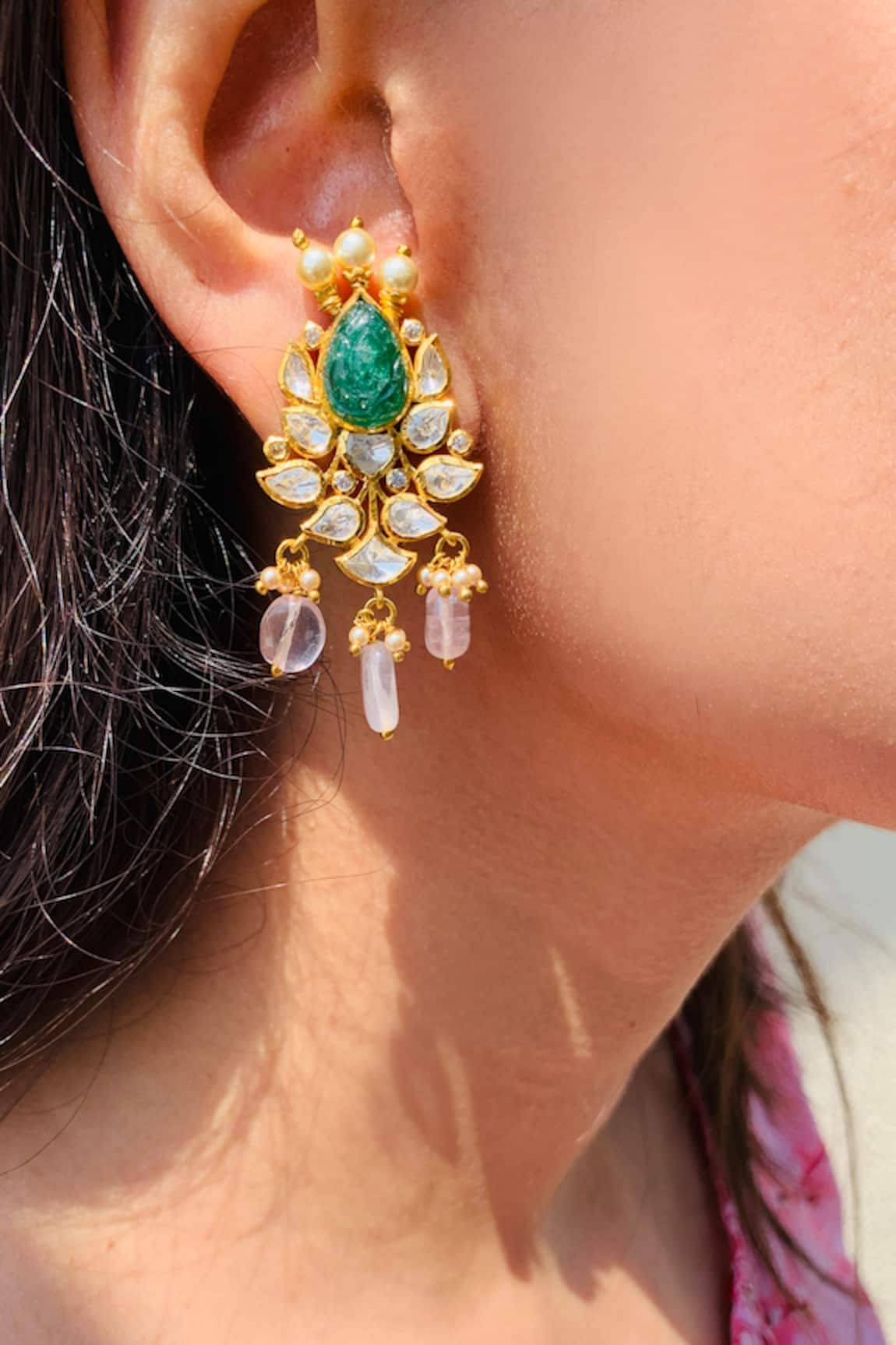 Zeeya Luxury Jewellery Polki Studded Dangler Earrings