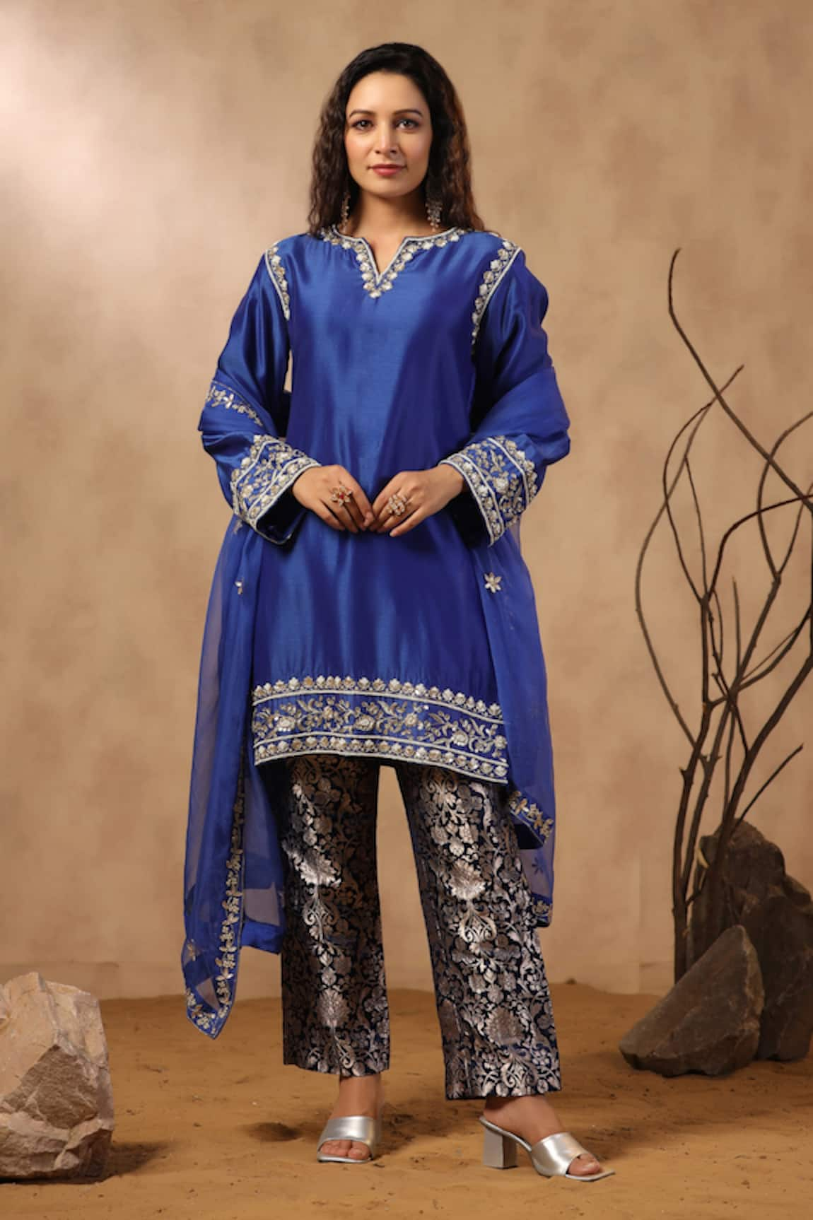 Palak Khandelwal Chanderi Kurta Set With Floral Brocade Pant