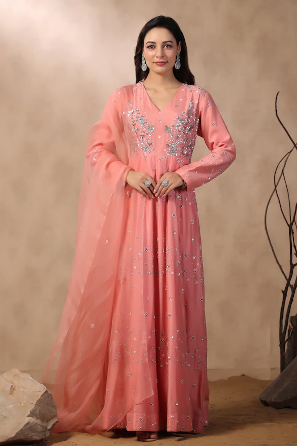 Palak Khandelwal Floral Embroidered Anarkali With Dupatta