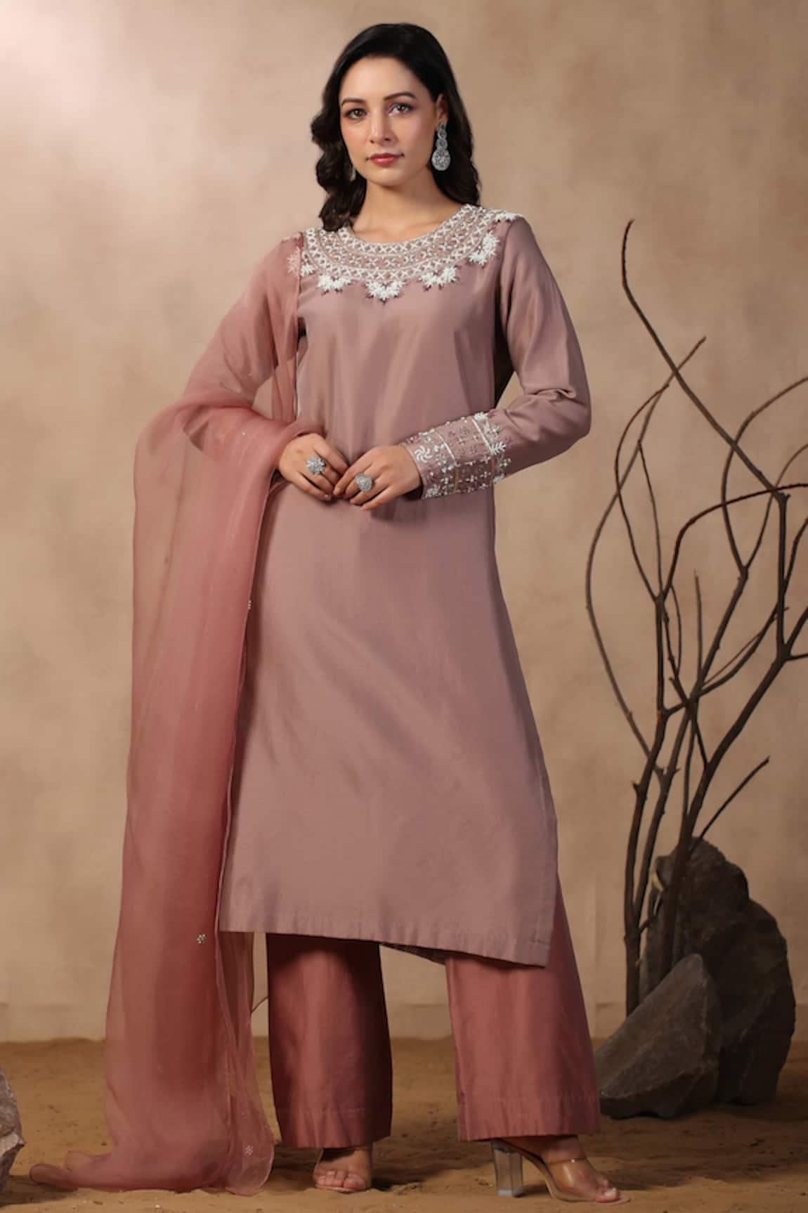 Palak Khandelwal Chanderi Embroidered Yoke Kurta Set