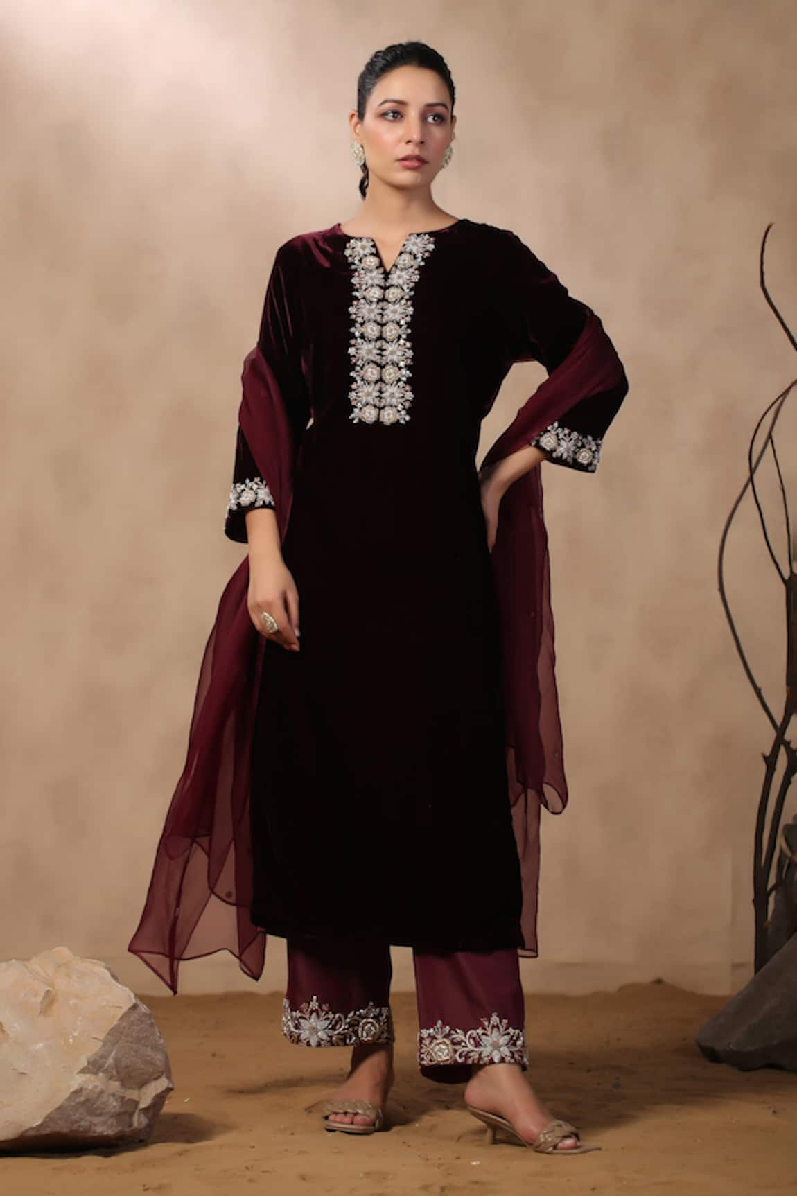 Palak Khandelwal Velvet Rose Embroidered Kurta Set