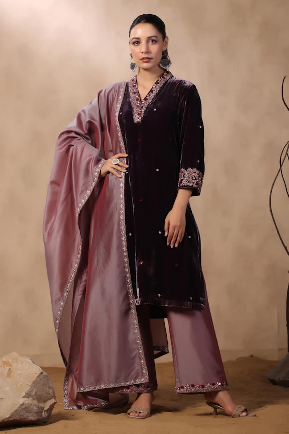 Palak Khandelwal Velvet Floral Embroidered Kurta Set