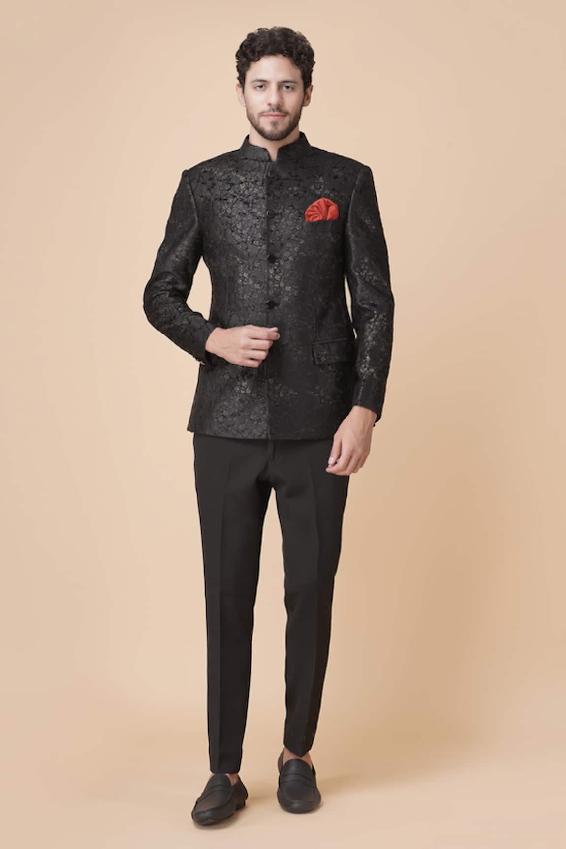 Manish Nagdeo Self Embossed Bandhgala With Trouser 