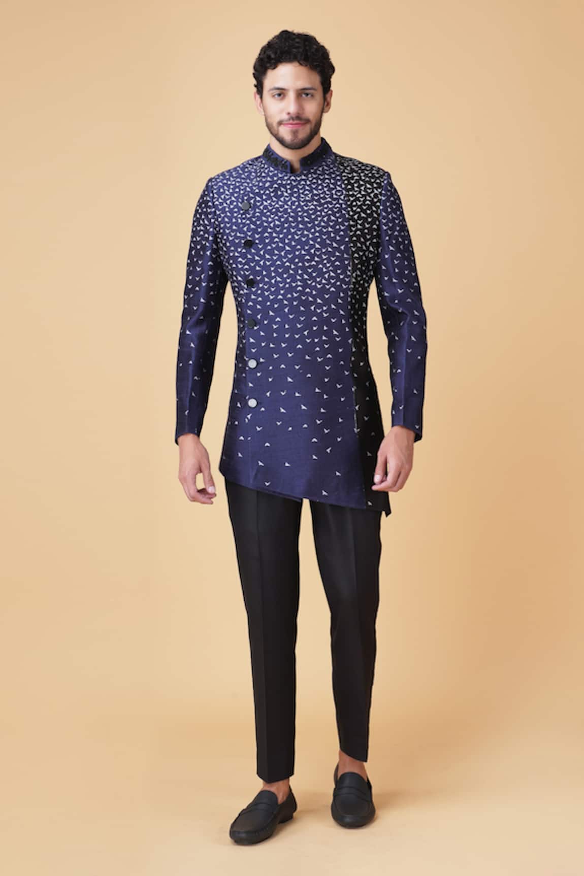 Manish Nagdeo Asymmetric Abstract Print Bandhgala With Trouser