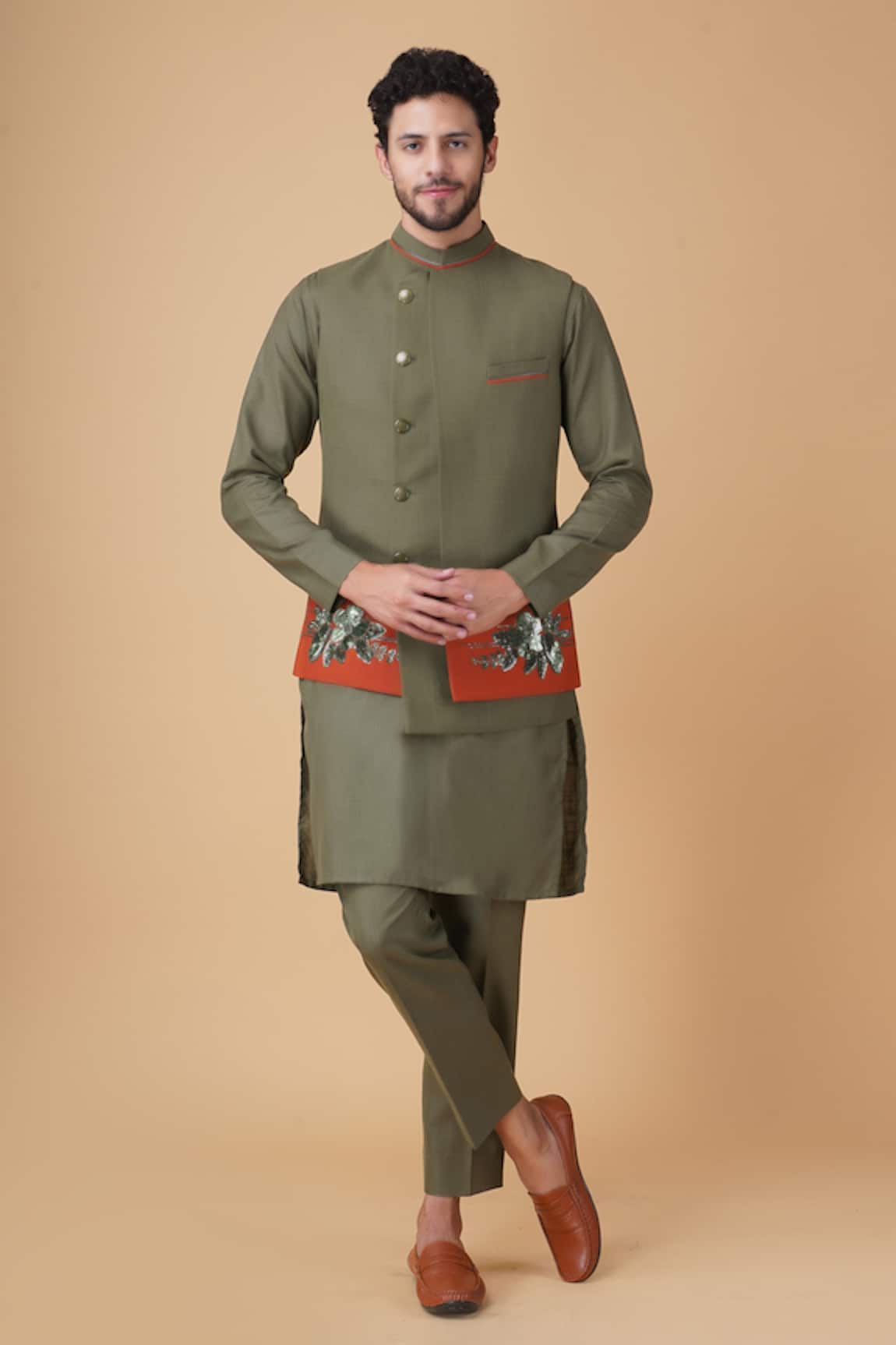 Manish Nagdeo Floral Embroidered Bundi Kurta Set 