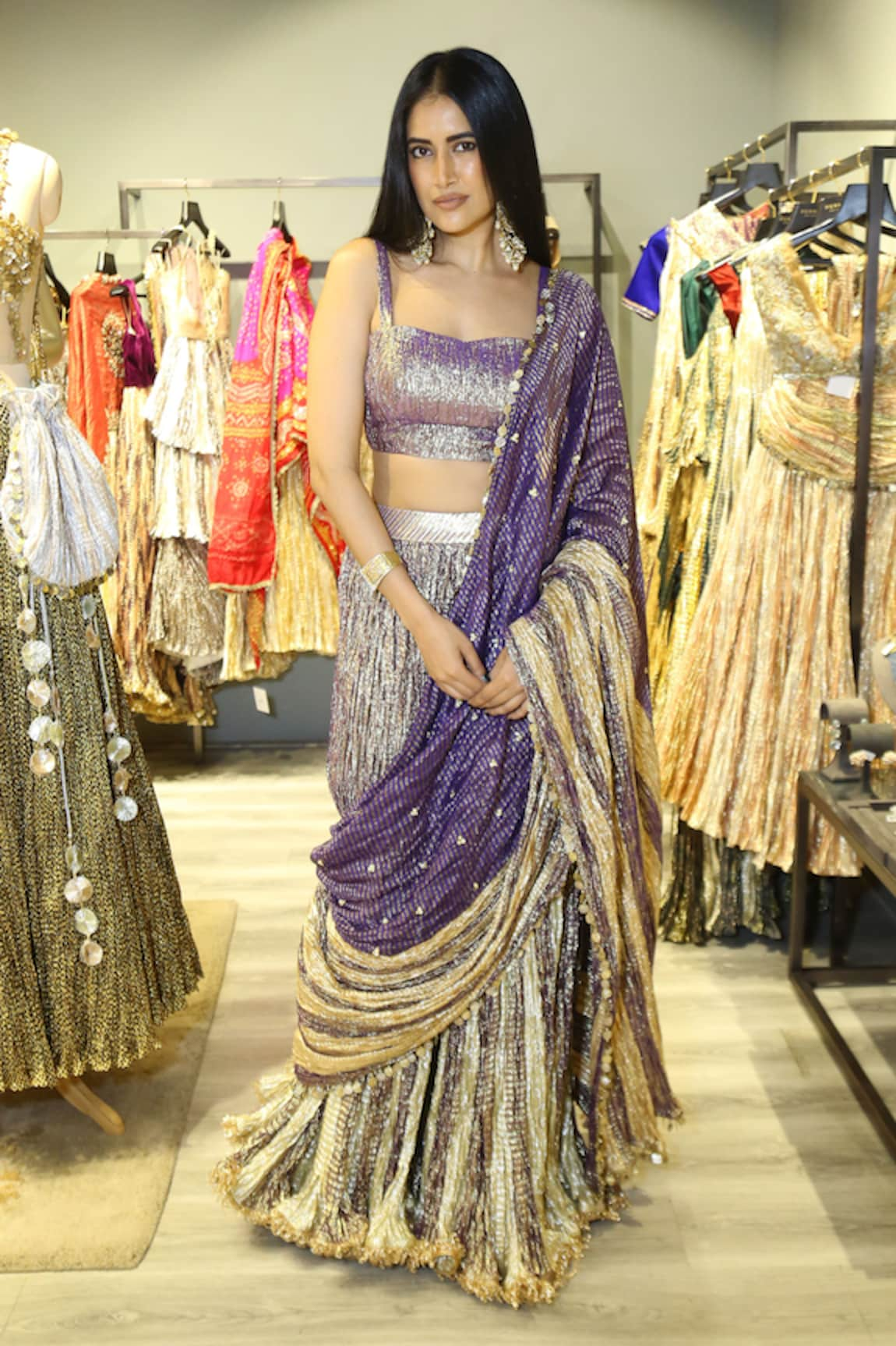 Etasha by Asha Jain Metallic Palazzo Saree & Blouse Set