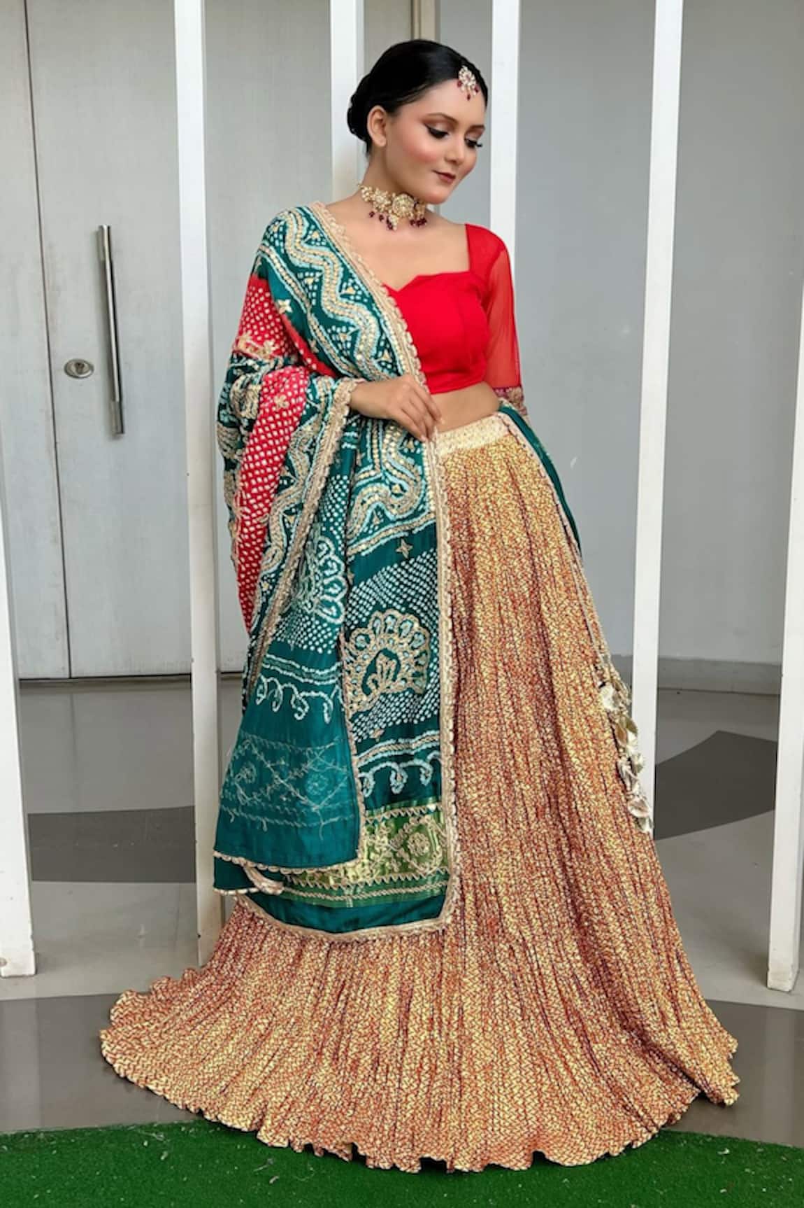 Etasha By Asha Jain Metallic Tissue Printed Lehenga Set 