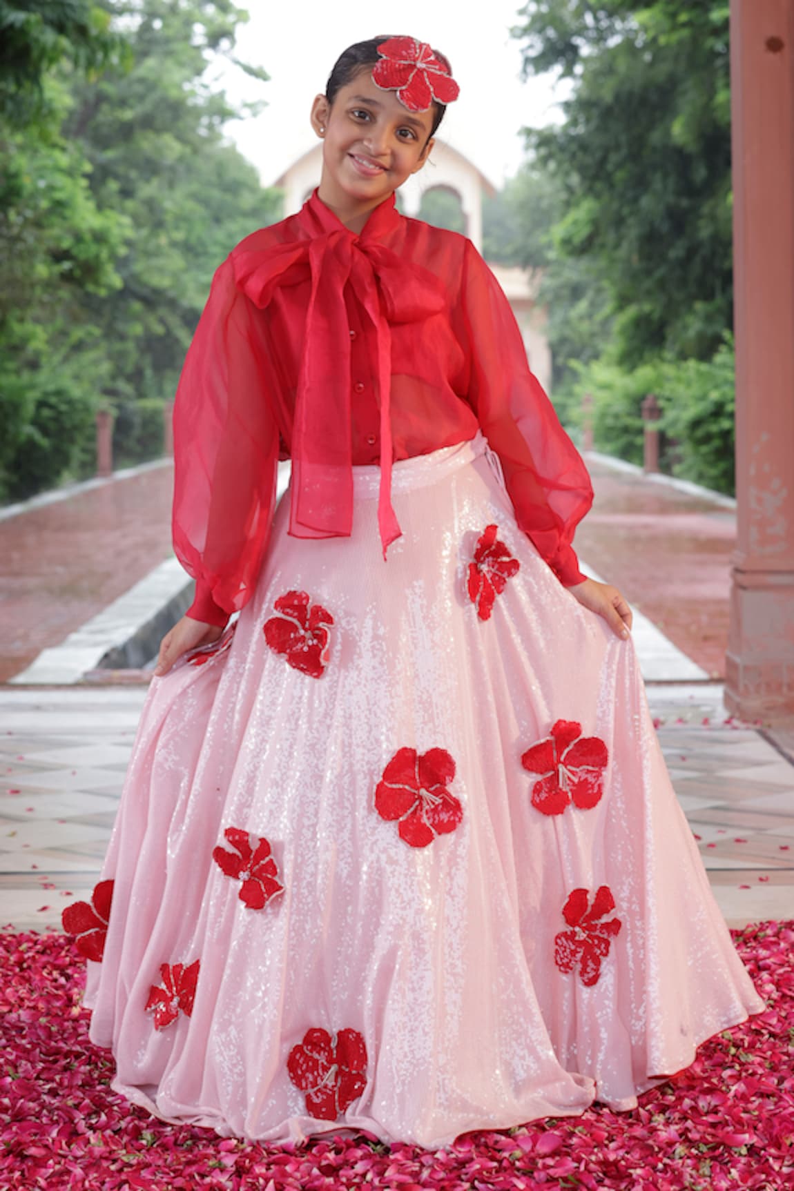 Panchhi by Kanupriya Tibrewala Aruna Sequin Hibiscus Embroidered Lehenga With Shirt