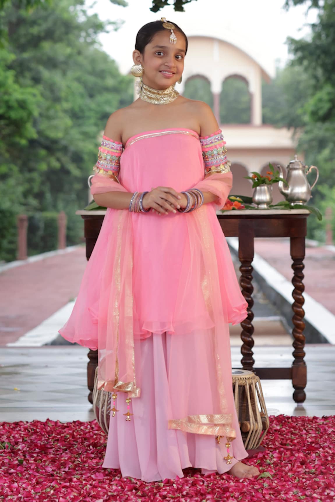 Panchhi by Kanupriya Tibrewala Off Shoulder Tube Kurta With Palazzo Pant