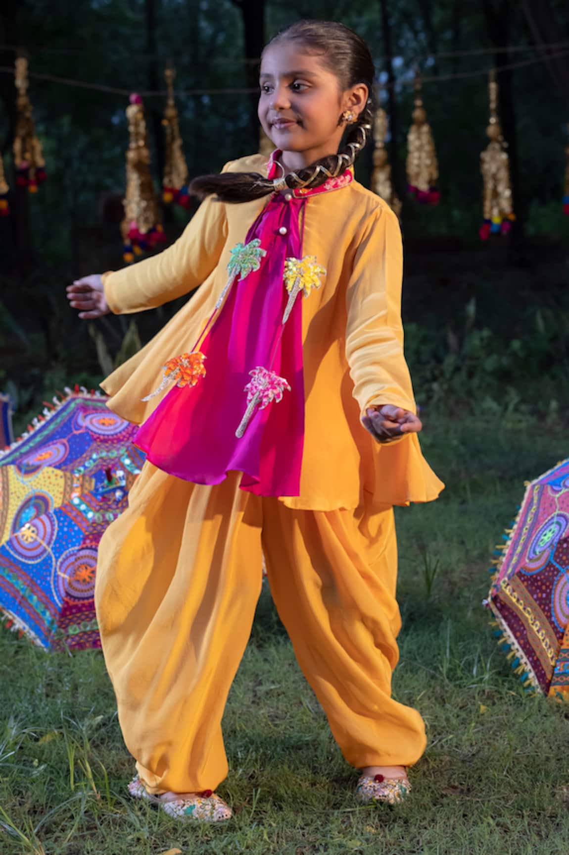 Panchhi by Kanupriya Tibrewala Hand Embroidered Swing Top With Dhoti Pant