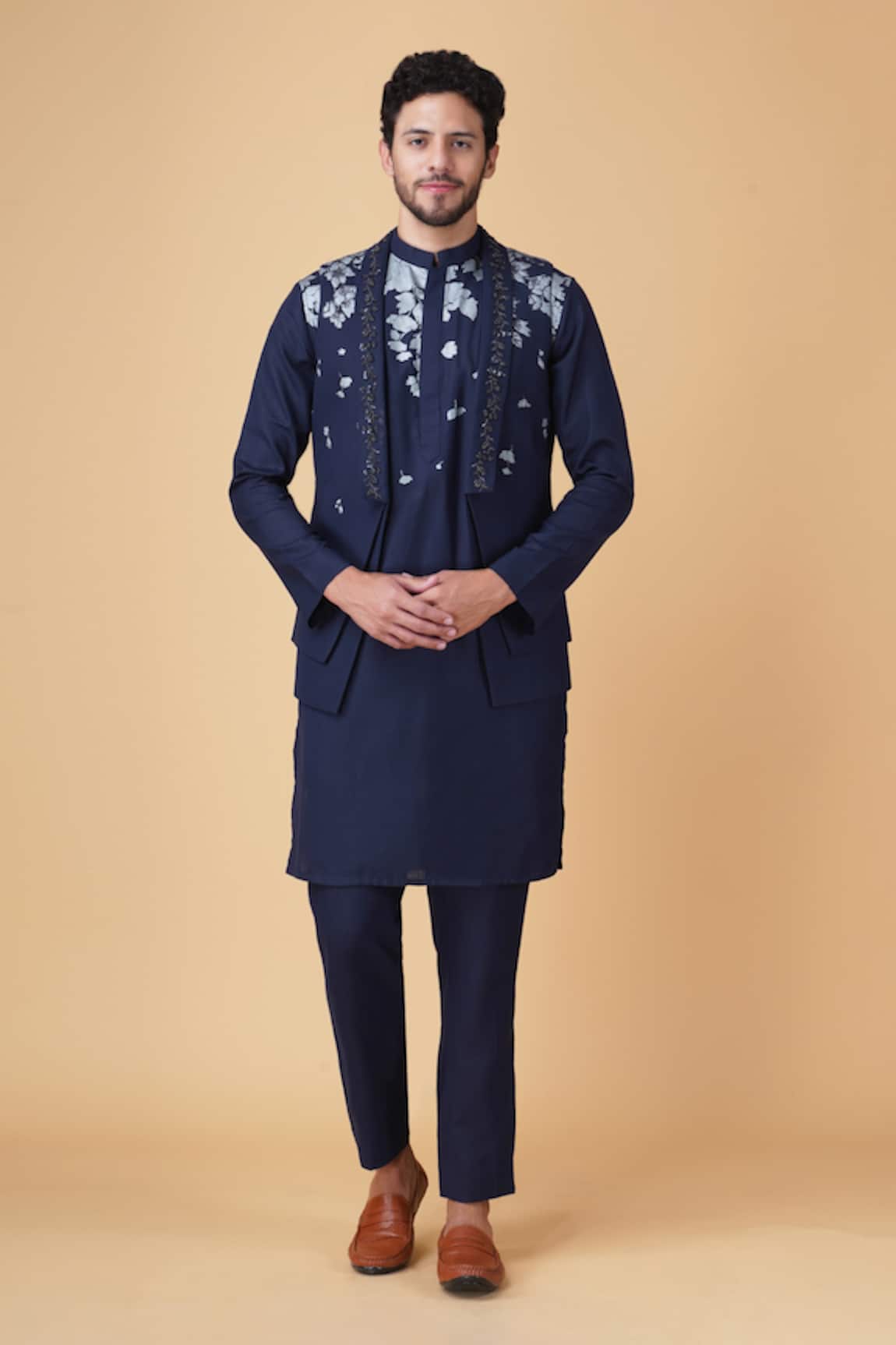 Manish Nagdeo Floral Embellished Bundi Kurta Set
