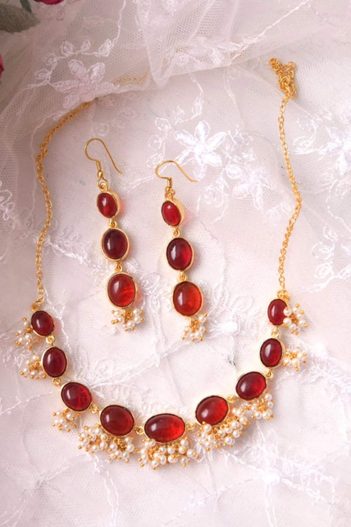 Totapari Embellished Lakshmi Ruby Necklace Set 