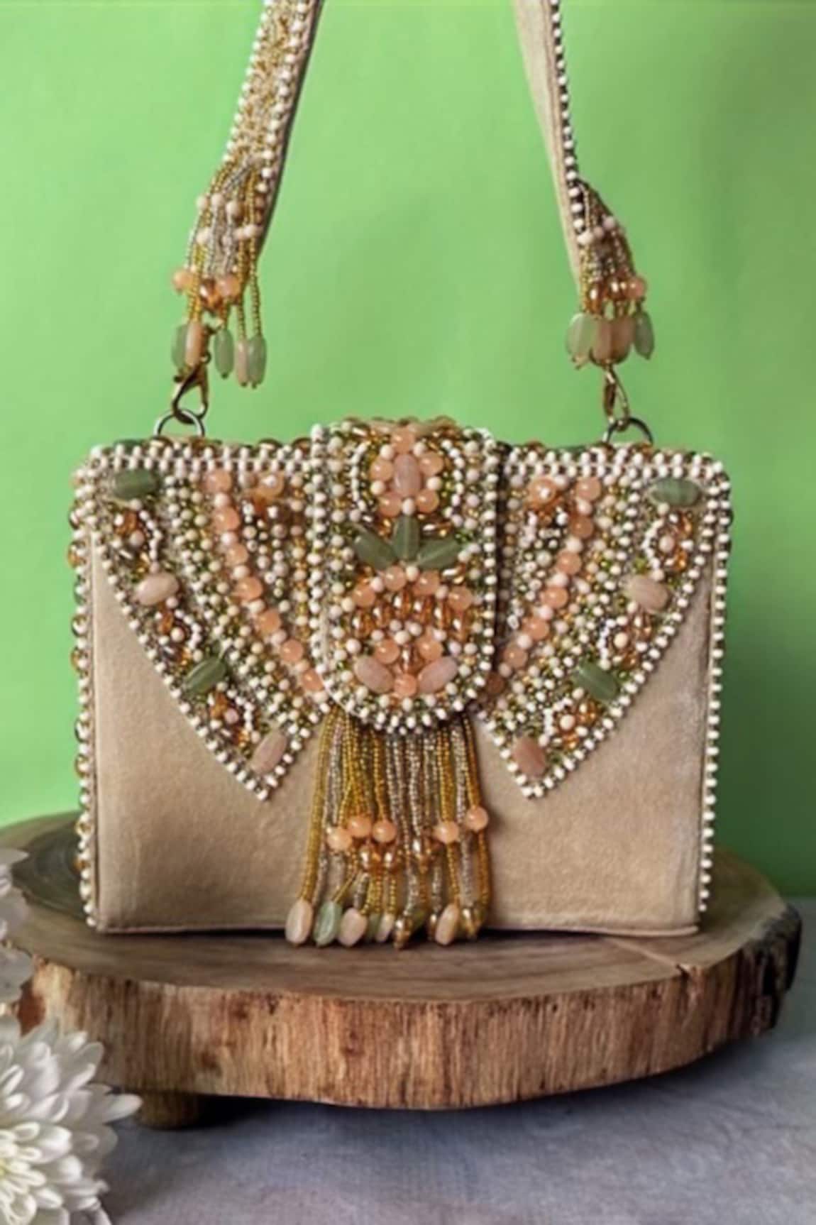 Nayaab by Sonia Beads & Crystal Embellished Box Clutch Bag