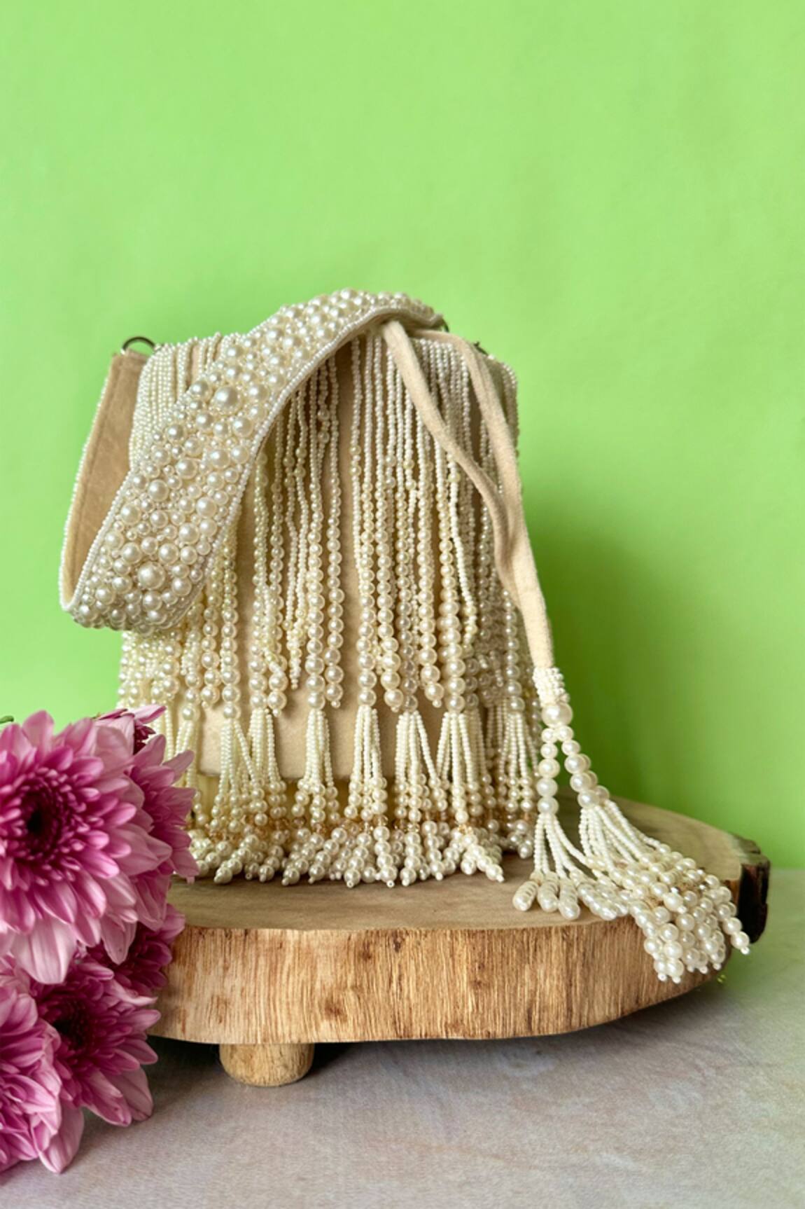 Nayaab By Sonia Gilt Cascade Pearl Tassel Embellished Potli 