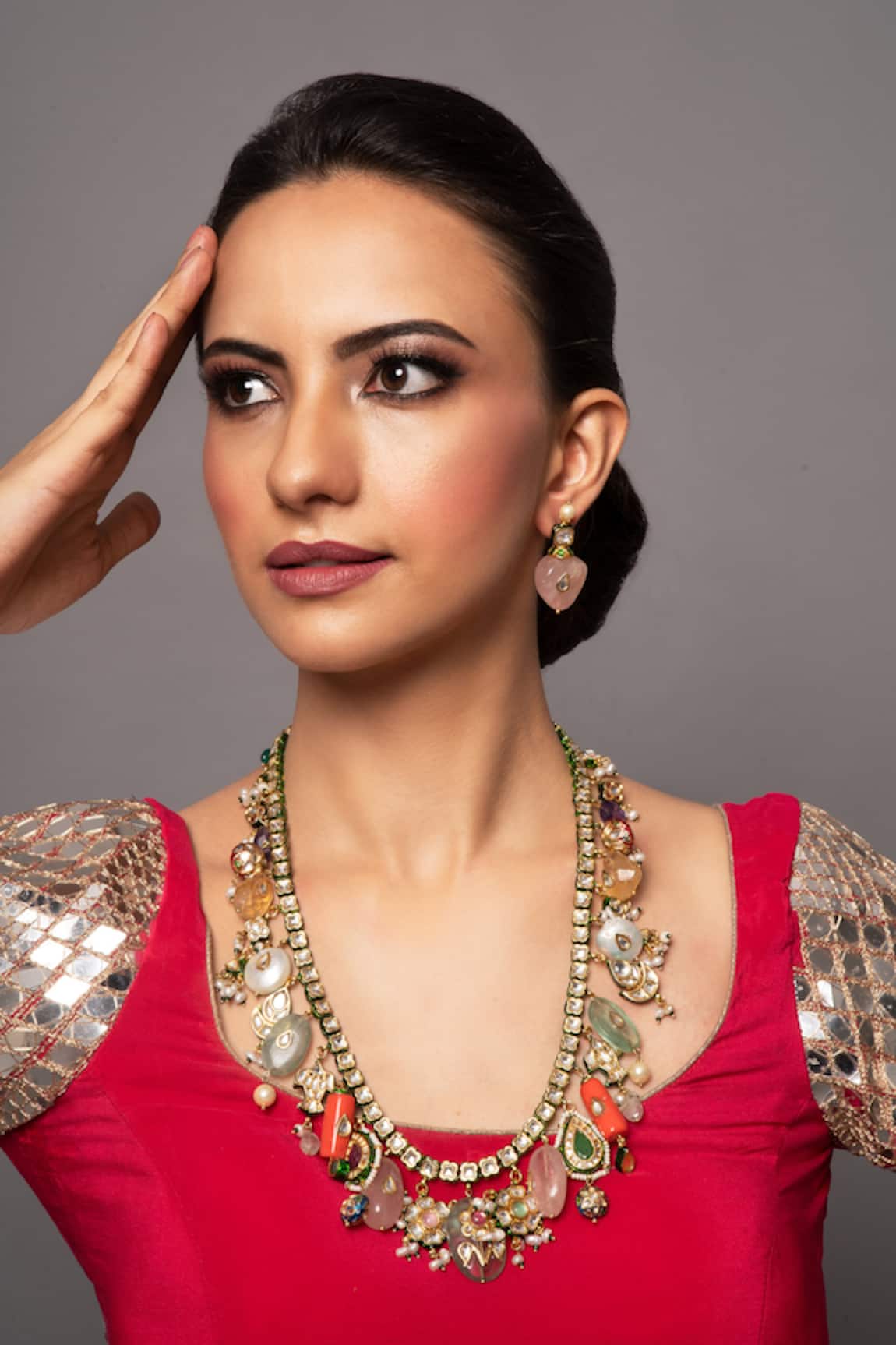 Queens Jewels Saanvi Navratan Stone Studded Necklace Set 
