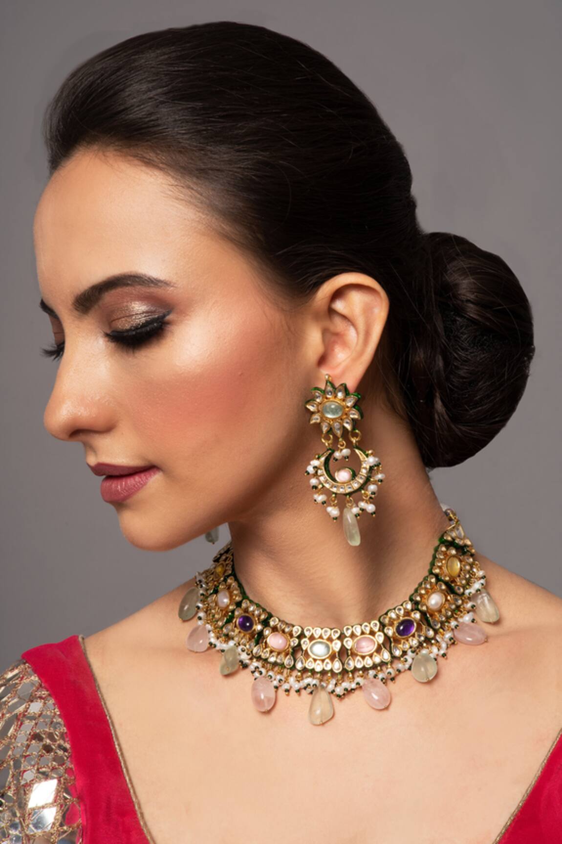 Queens Jewels Suhani Navratan Stone Studded Choker Set 