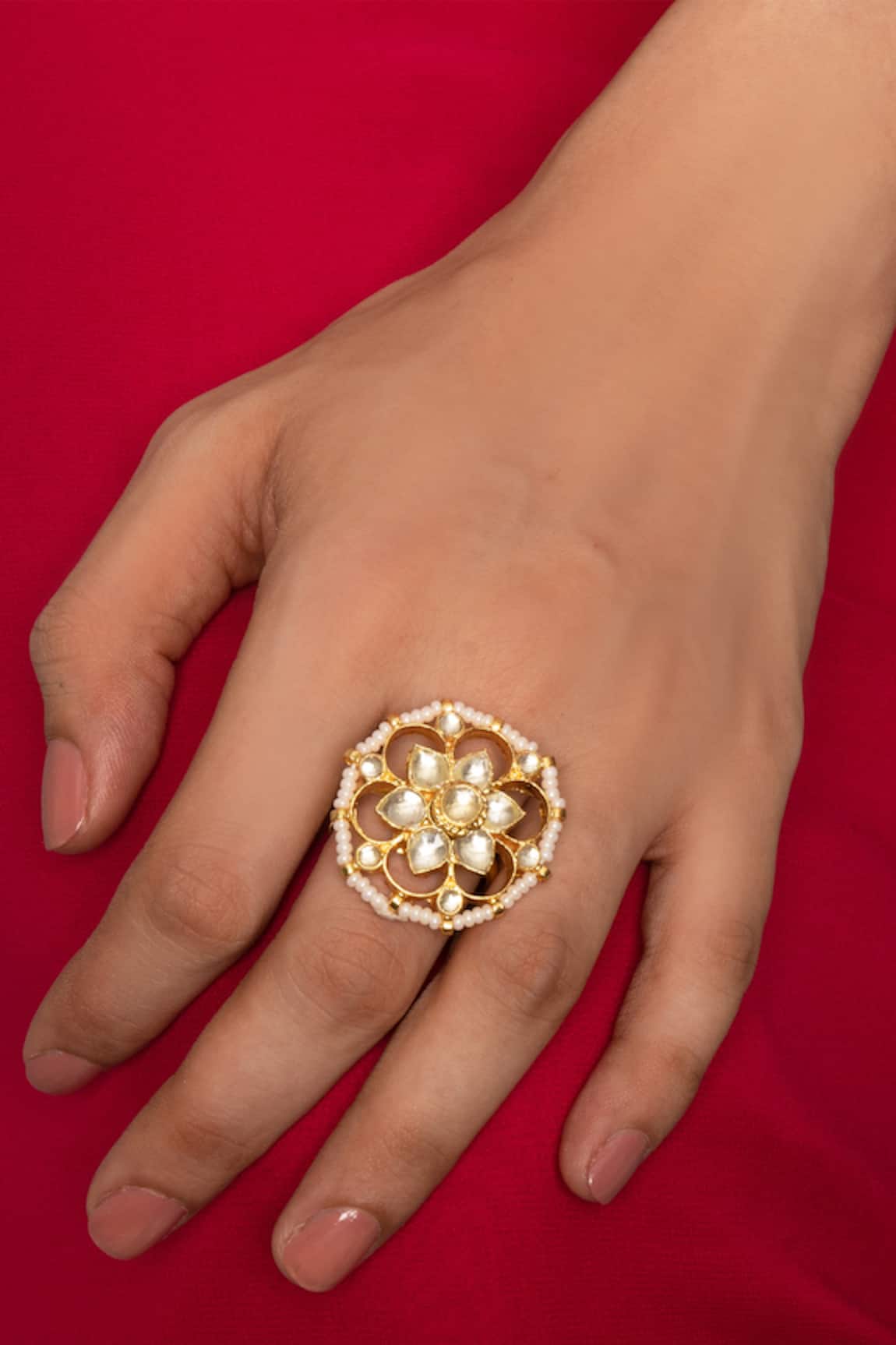 Queens Jewels Floral Pearl & Kundan Ring